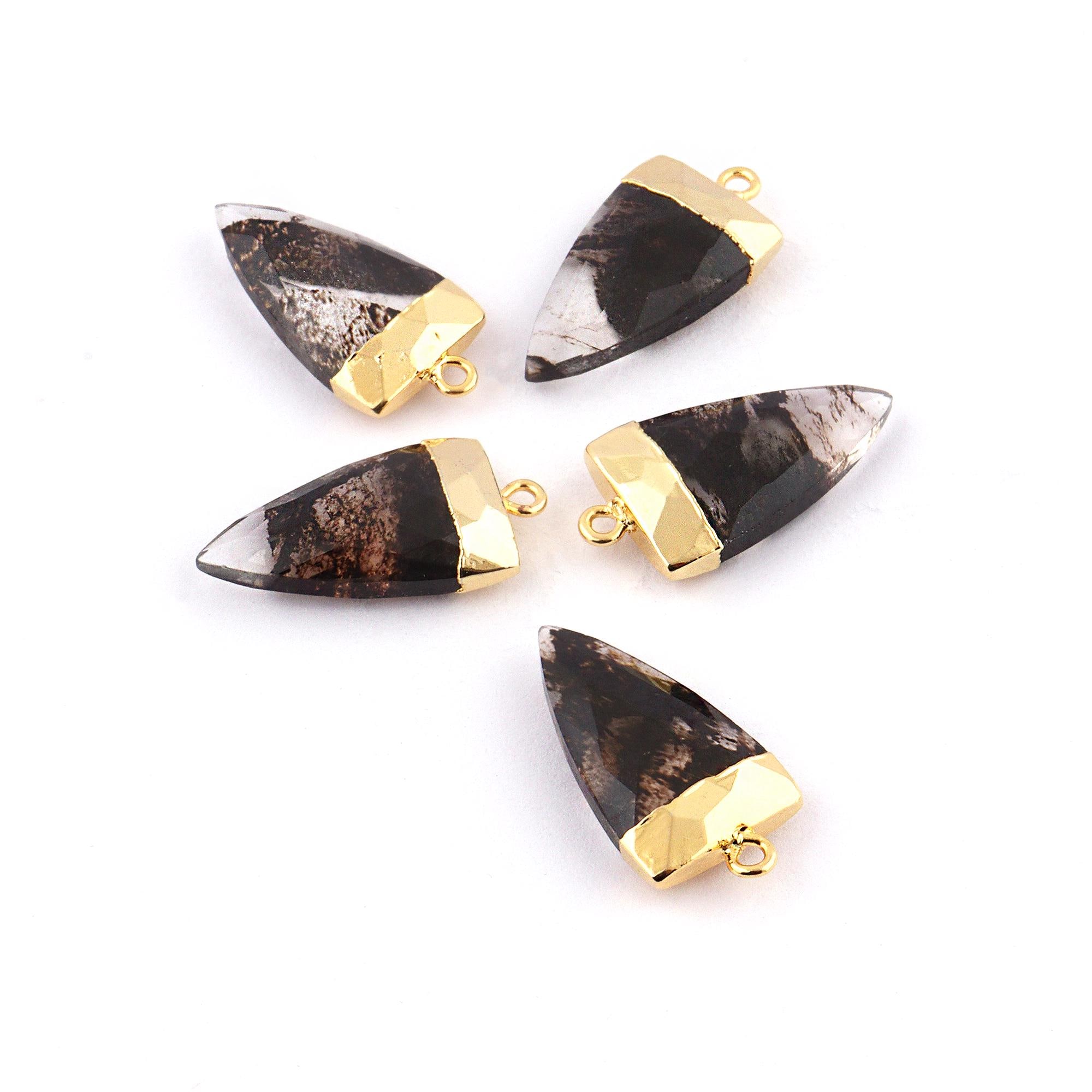 Gold Electroplated Black Rutile Hydro Quartz Caps Pendant Earrings Charms 13x23mm