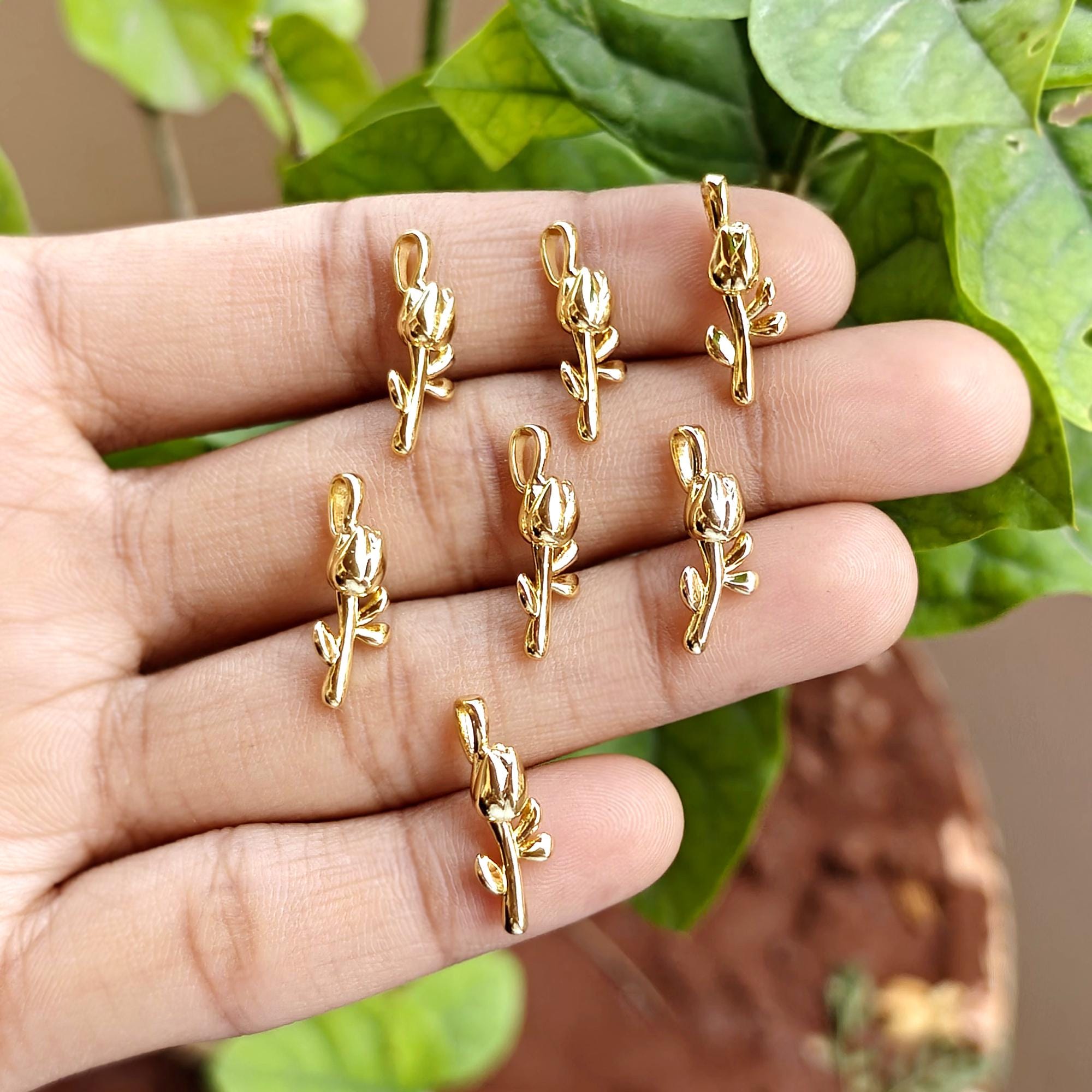 Gold Plated Rose Charm Pendant Flower Necklace Connector Floral Jewelry Making Supply