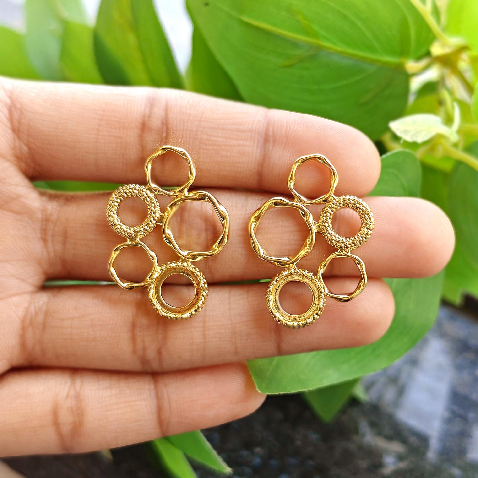Gold Plated Abstract Stud Earring Connector Pair Statement Earring Finding Jewelry Making Component