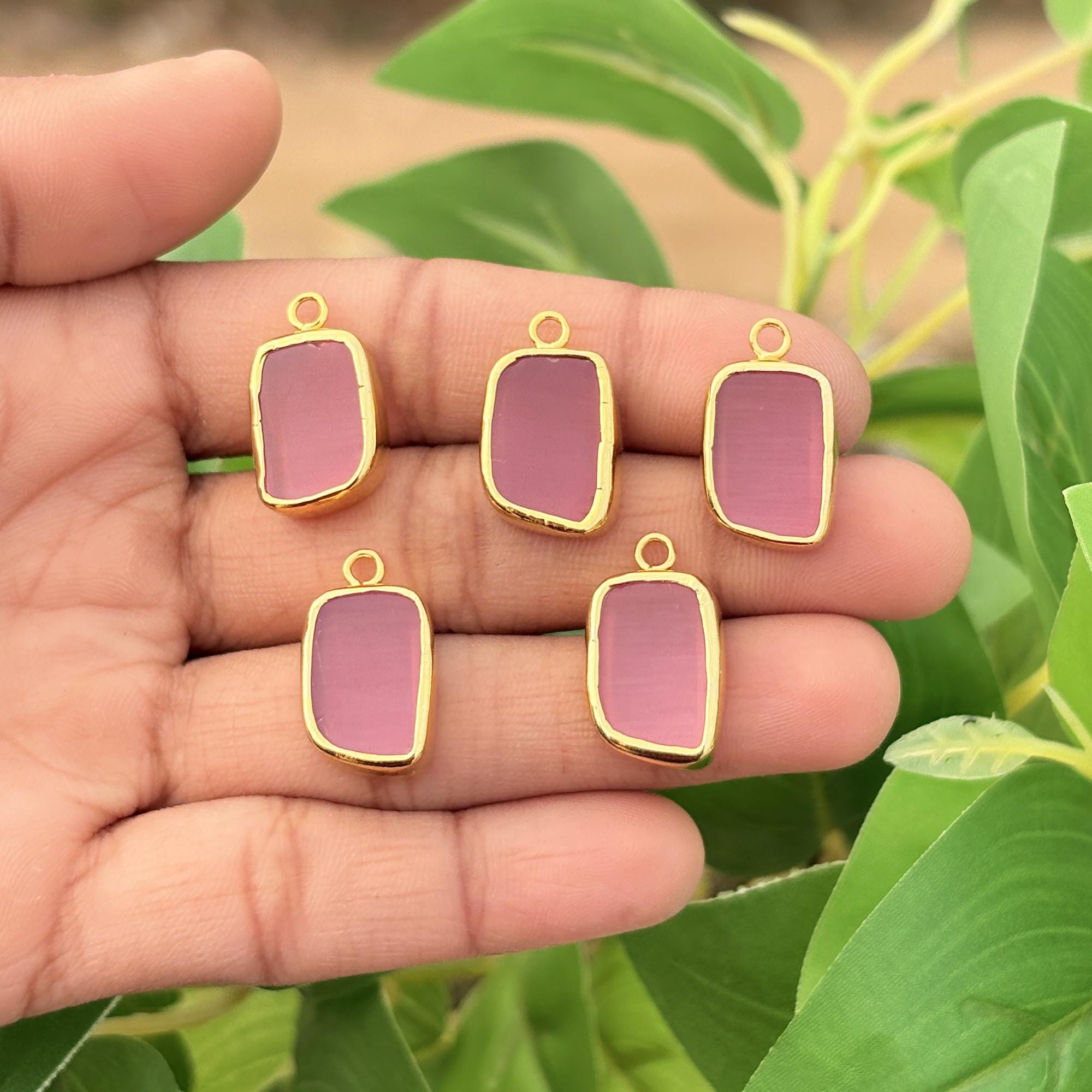 Pink Monalisa Gold Plated Connectors: 5 Pcs Lot Gemstone DIY Connectors Charm