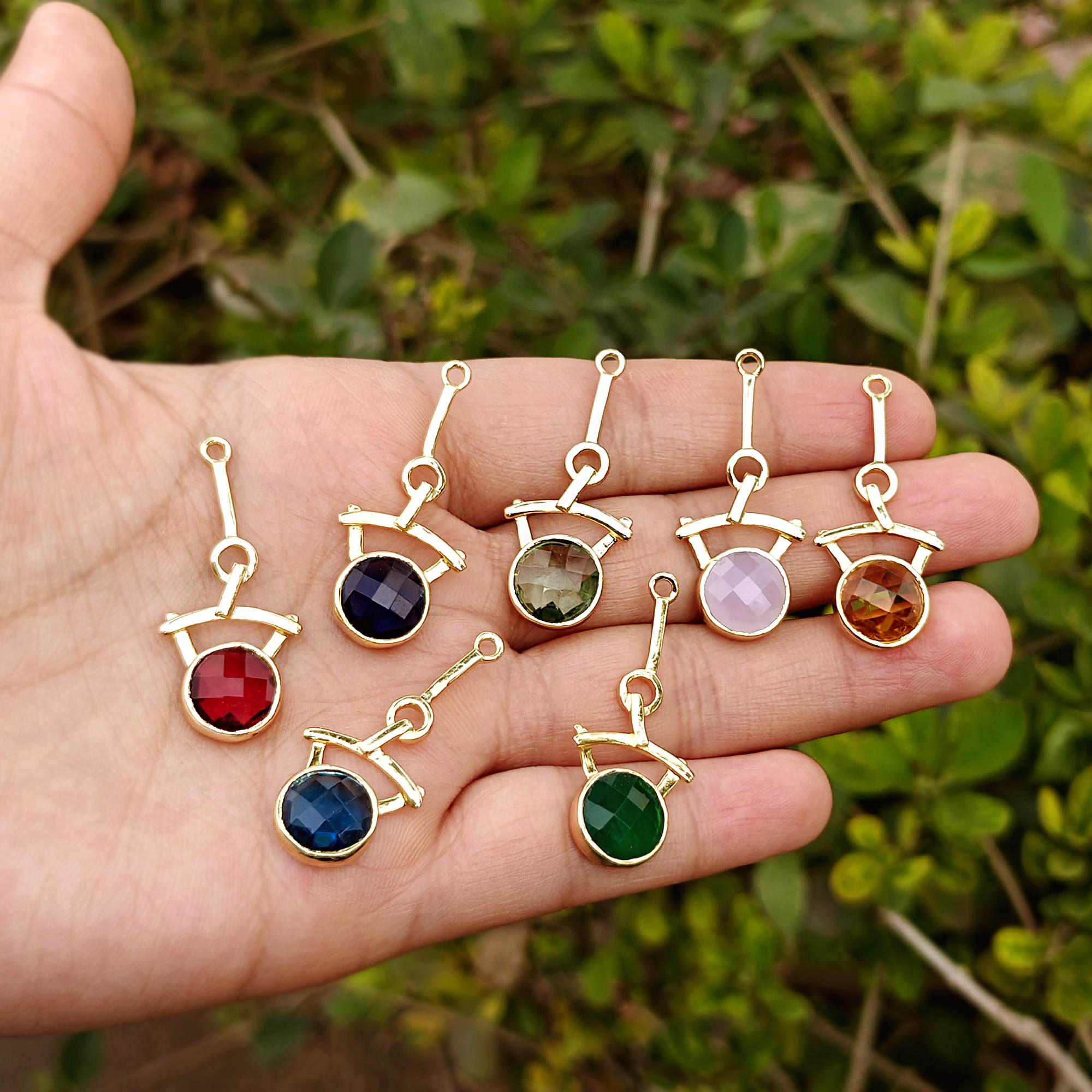 10 mm Round Cut Pendant Charm Hydro Quartz Birthstone Earring Connector Component