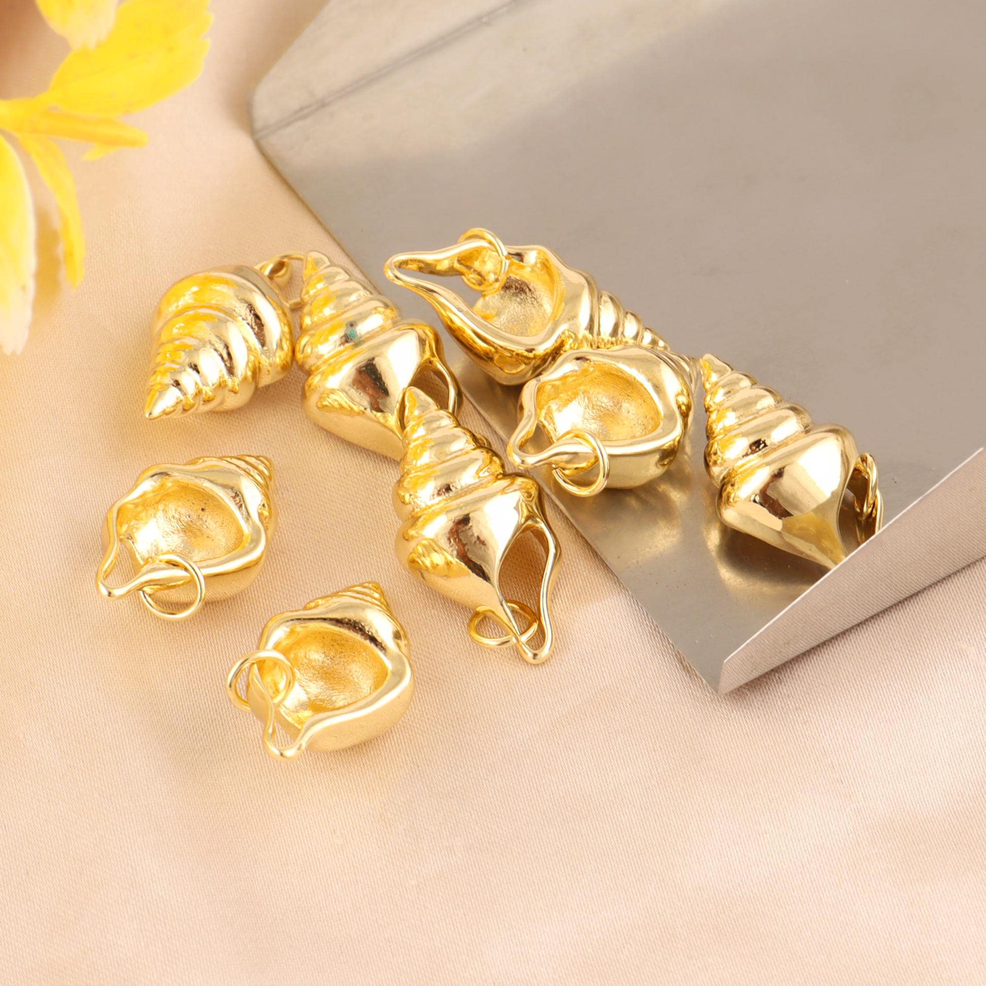 Conch Sea Shell Pendant Gold Plated Connector Charm Coastal DIY
