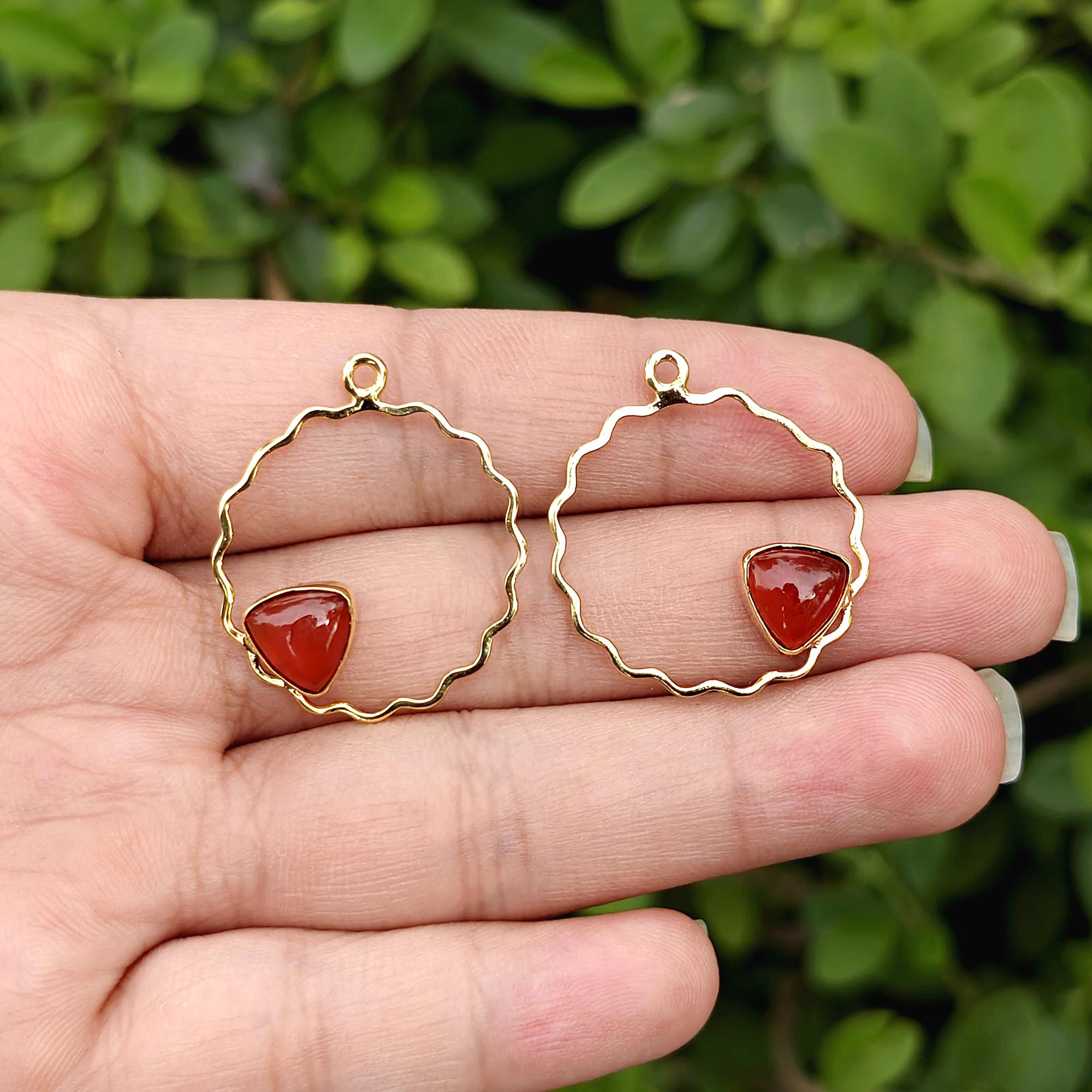 Gold Plated Labradorite Wavy Round Earring Connector Onyx Charm Component