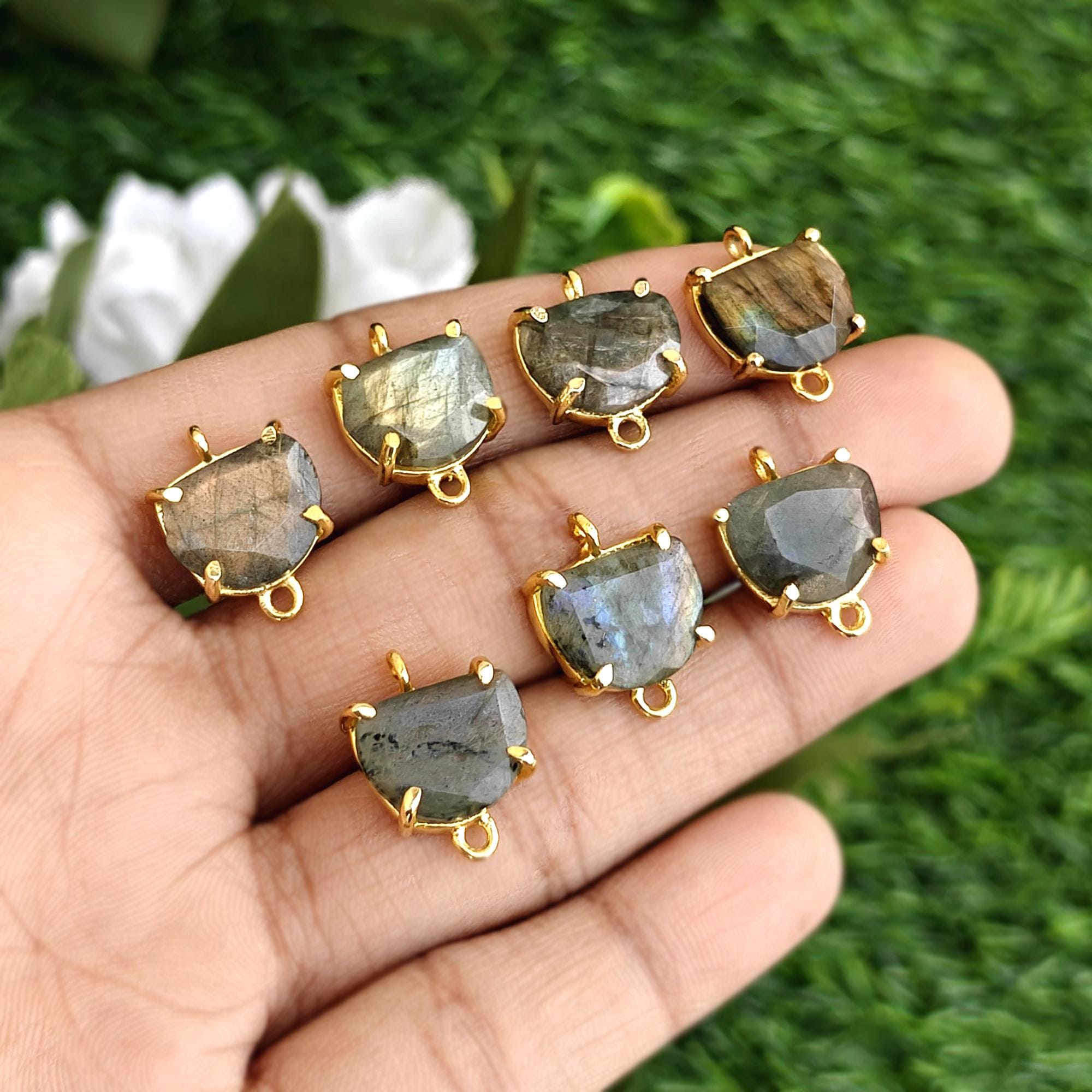 Multi Flash Labradorite Connector Gold Plated Prong Set Gemstone Charm Making Supply