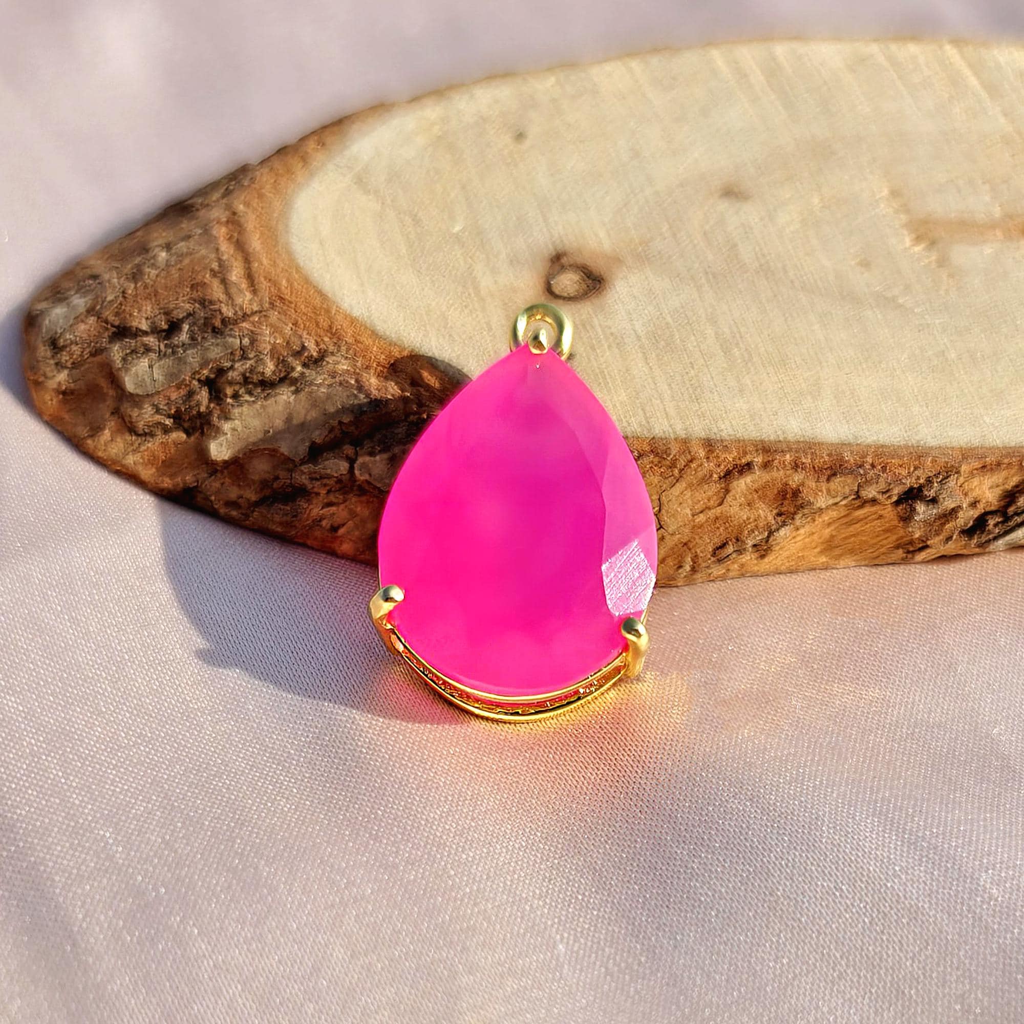 Fuchsia Chalcedony Teardrop Connector, 18k Gold Plated Brass
