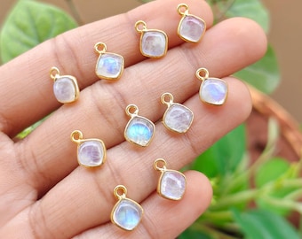 Natural Rainbow Moonstone Cushion Connector Gold Plated Gemstone Charm Jewelry Making Supplies