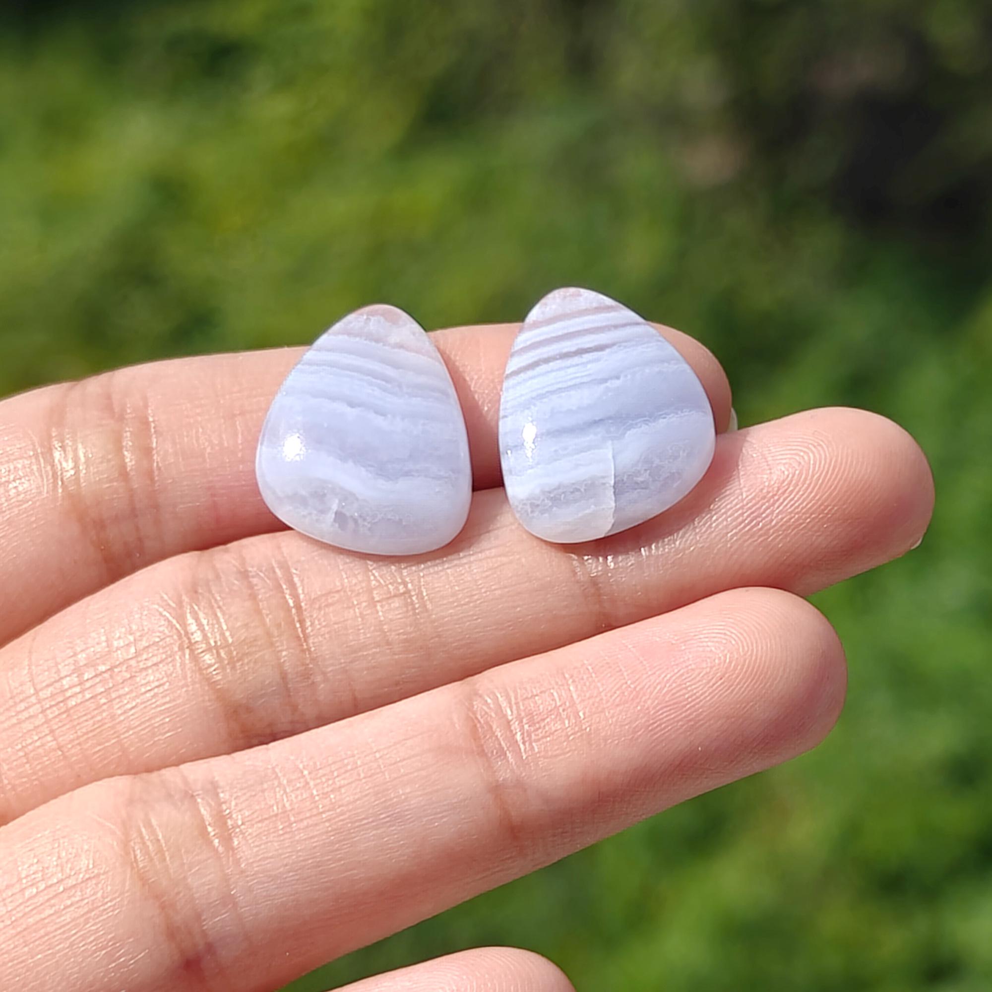 Blue Lace Agate Fancy Shape Gemstone Matching Pair – Natural Cabochons Smooth Polished