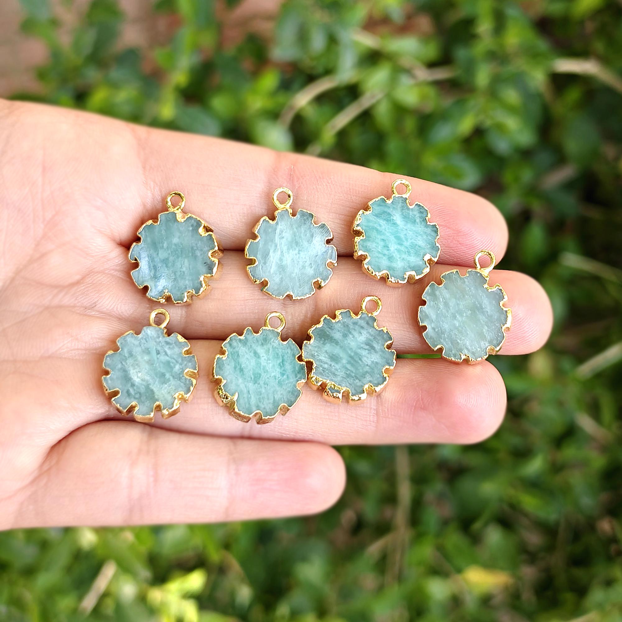 Natural Amazonite Gold Electroplated Round Shape Connectors, Single Loop Connector