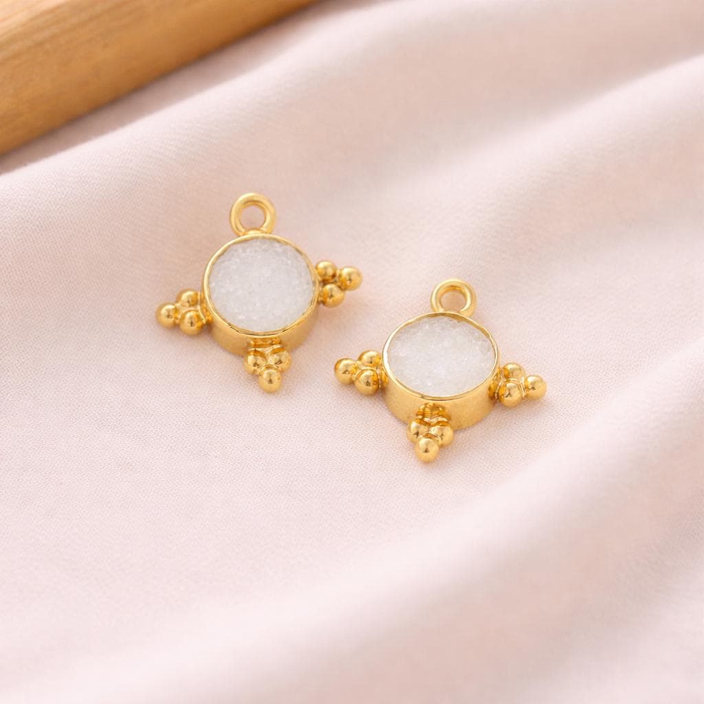 Factory Price Sugar Gold Plated Brass Connectors : White Druzy Agate Charms For Earrings