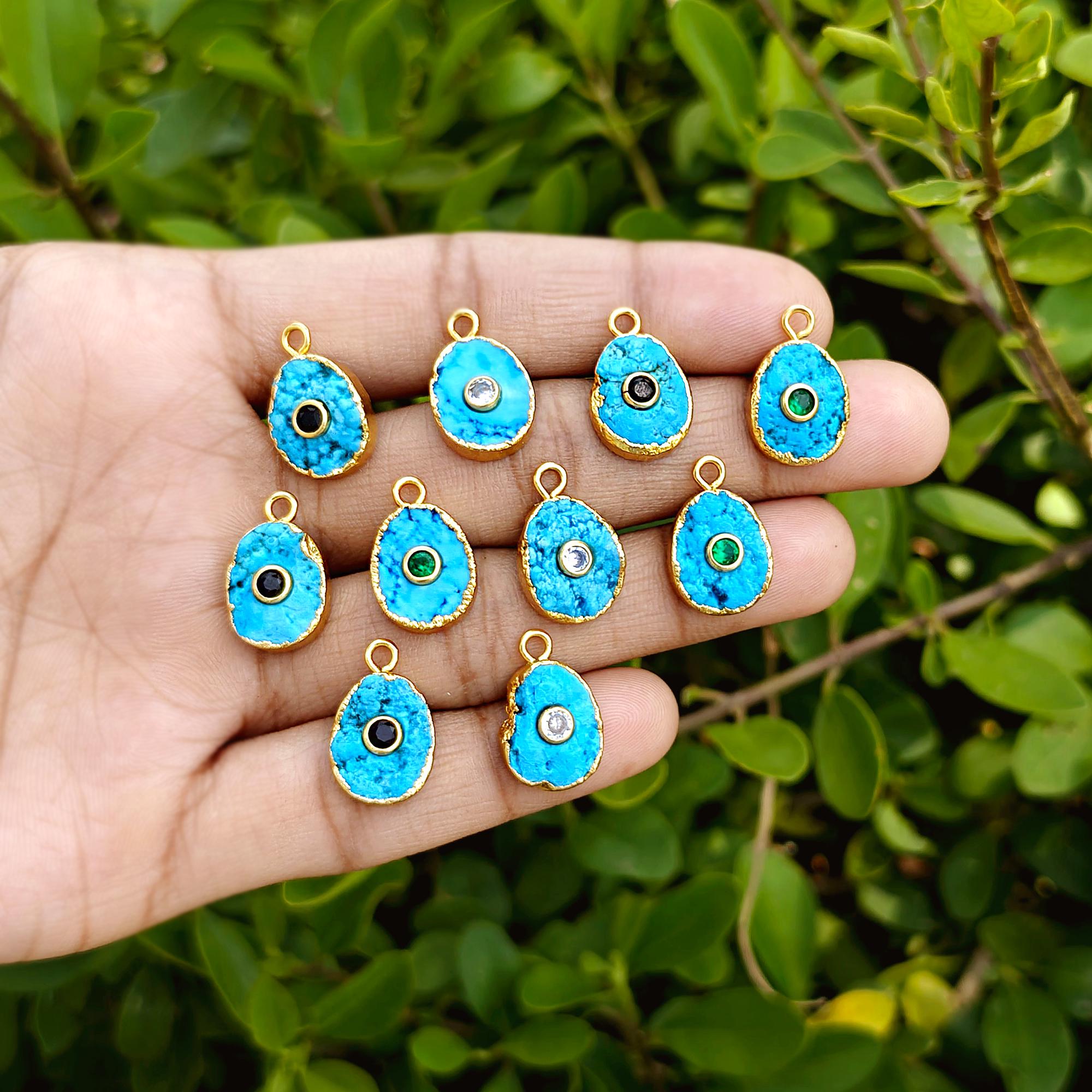 Oval Turquoise Connector Charm Electroplated Gemstone Pendant Single Bail Jewelry Component