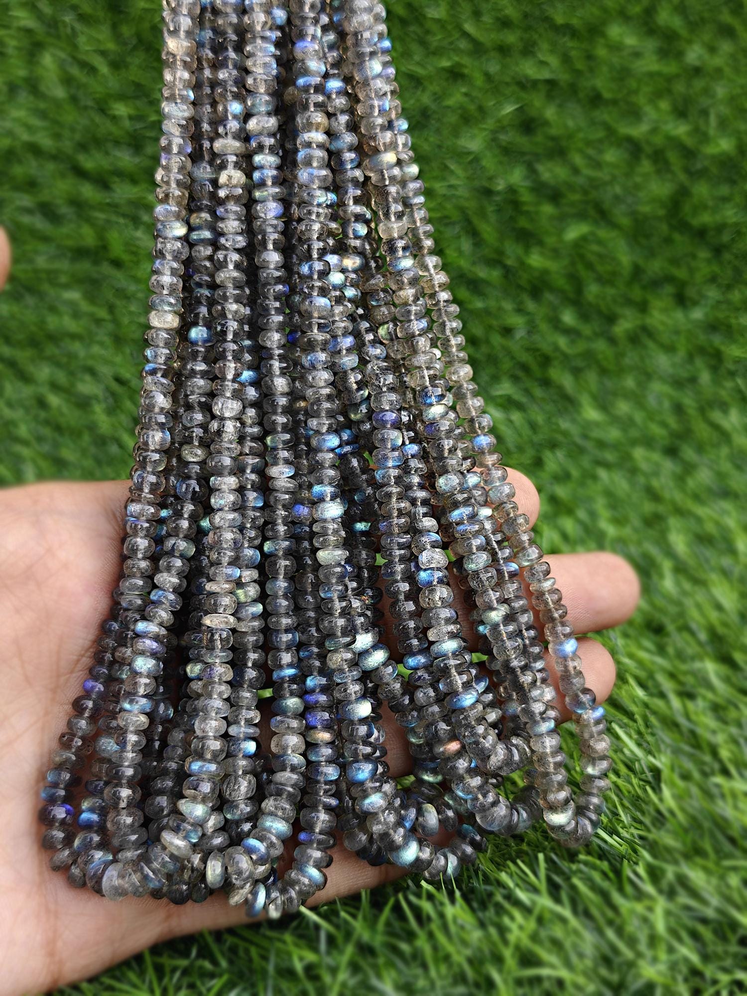 Labradorite Smooth Rondelle Beads Strands Natural Blue Fire Gemstone Beads For Jewelry