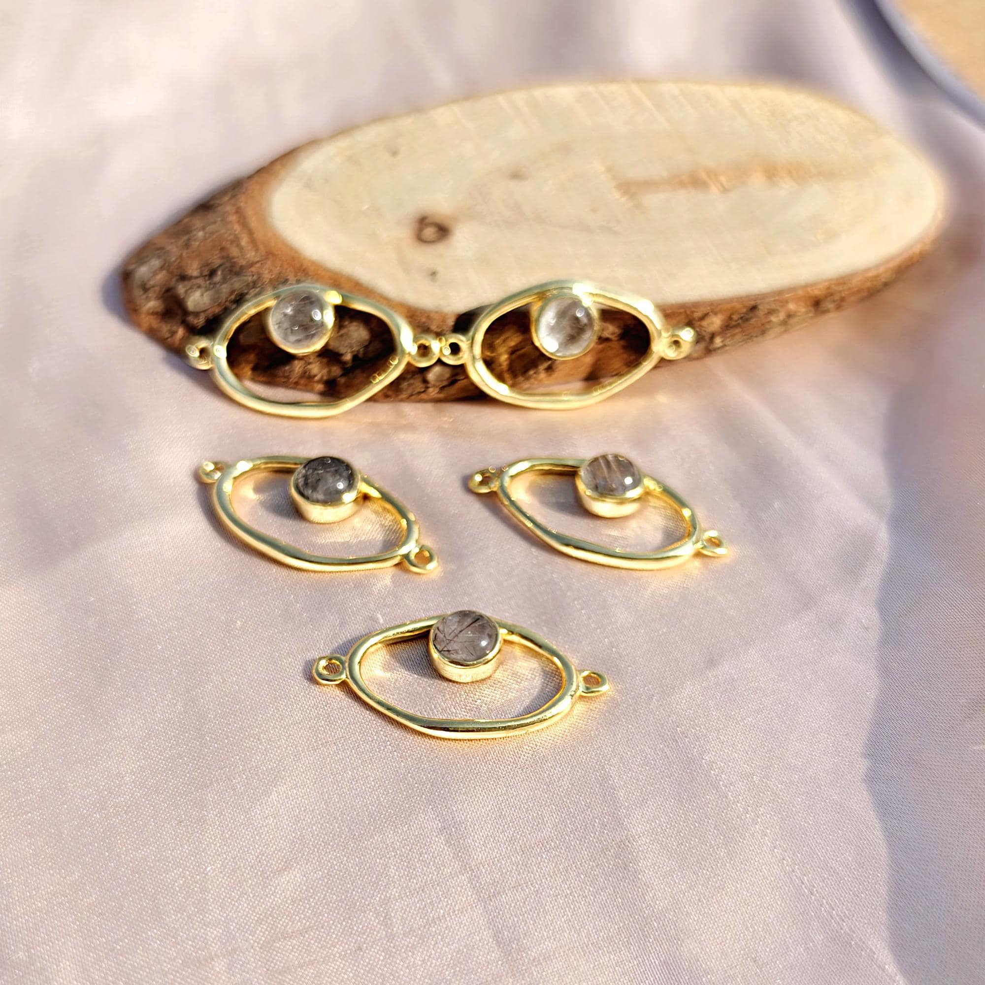 Natural Black Rutile 18k Gold Plated DIY Connectors