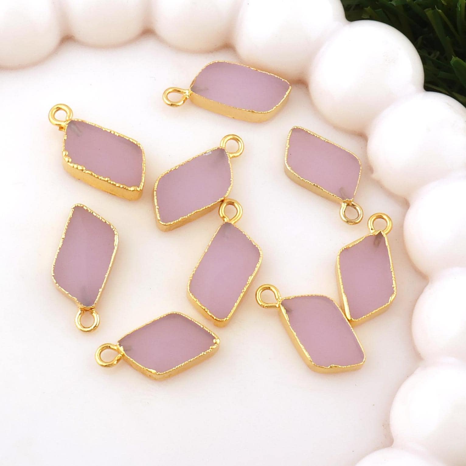 Pink Chalcedony Single Bail Connectors, 18k Gold Electroplated