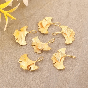Gold Plated Ginkgo Leaf Pendant Botanical Jewelry Component DIY Necklace Charm Jewelry Making Supply