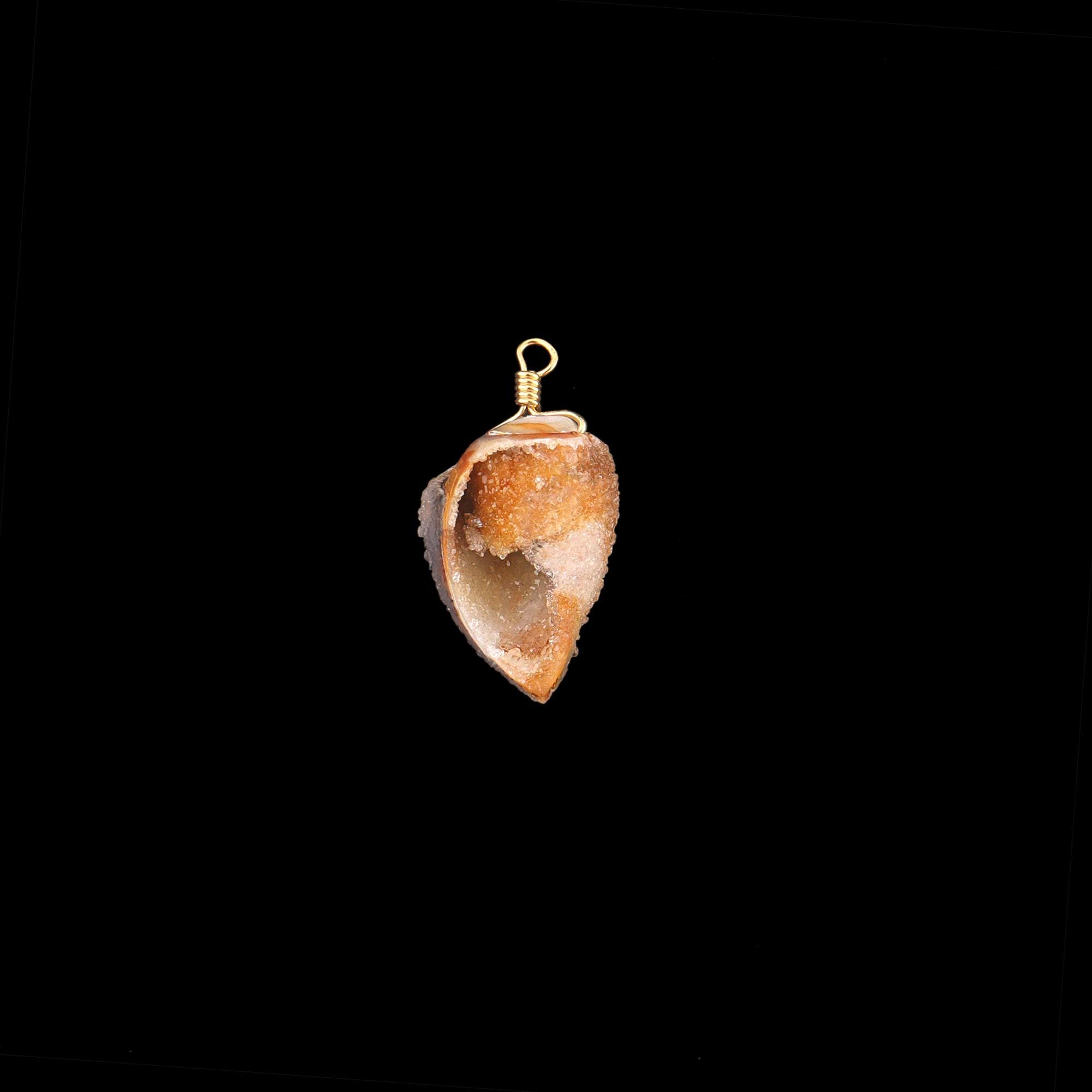 Fossil Shell Druzy Agate, Natural Shell Pendant Connector Gold Plated Gemstone DIY Necklace Finding