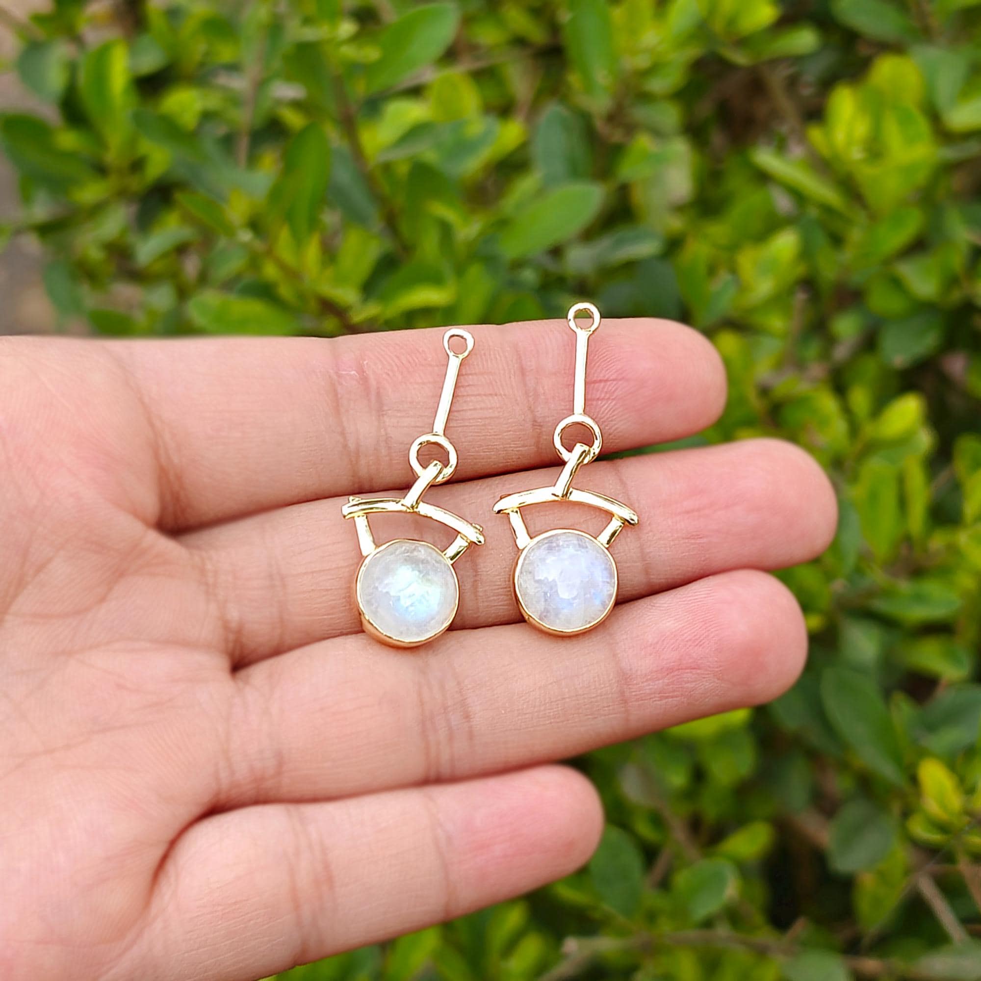 Natural Rainbow Moonstone Earring Connector Gold Plated Components