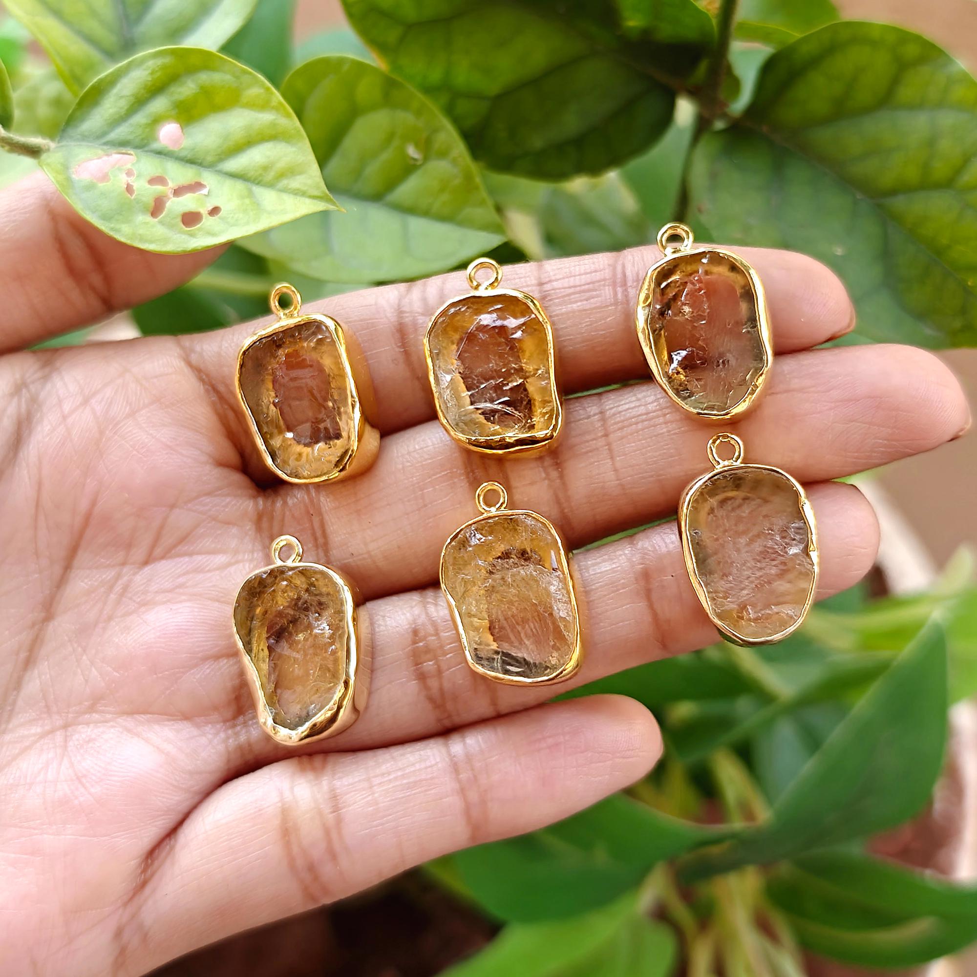 Raw Citrine Pendant Connector Bezel Set Gemstone Charm Single Bail Jewelry Component