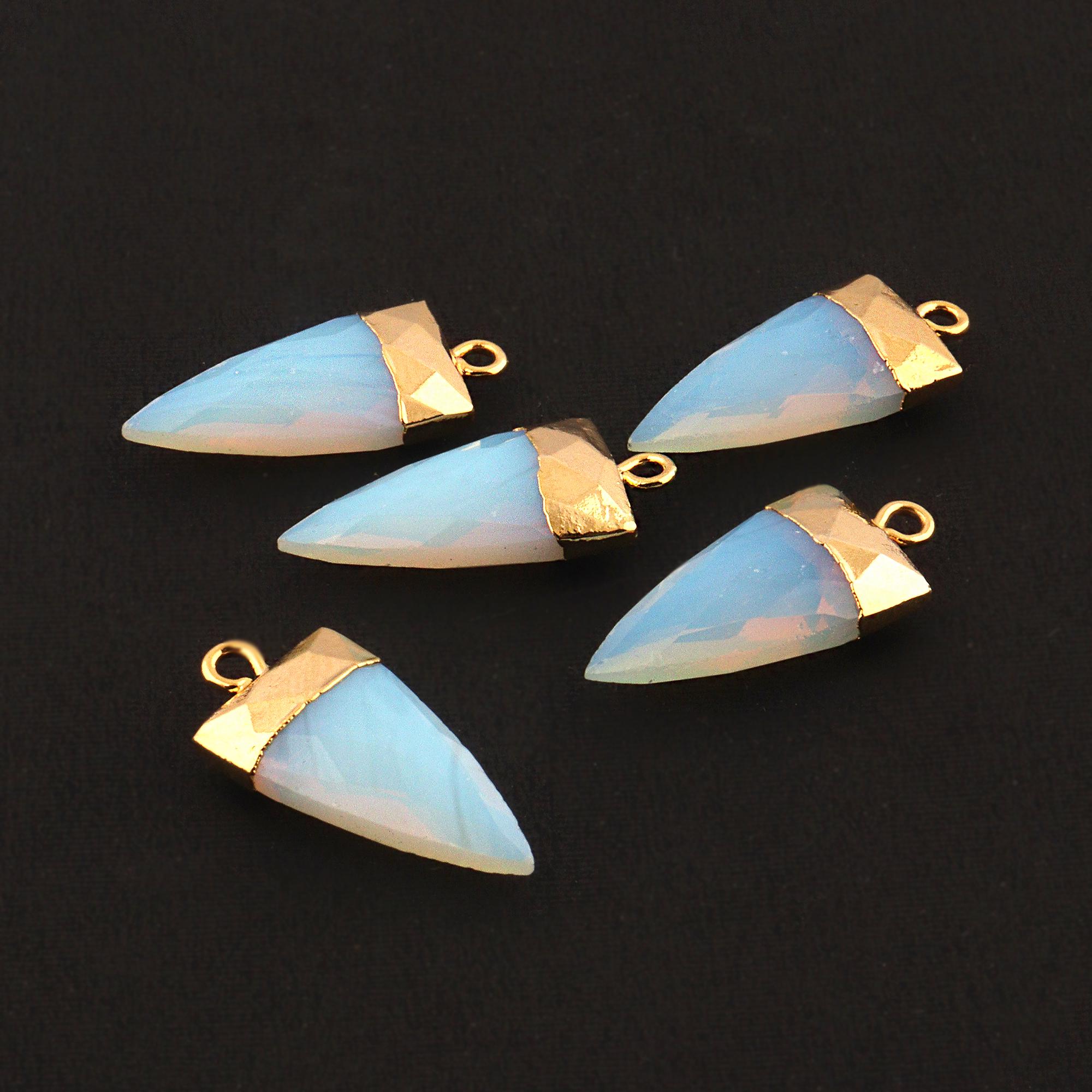 Opalite Quartz Faceted Trillion Nail Gemstone Gold Electroplated Caps Connector For Jewelry 10x20mm