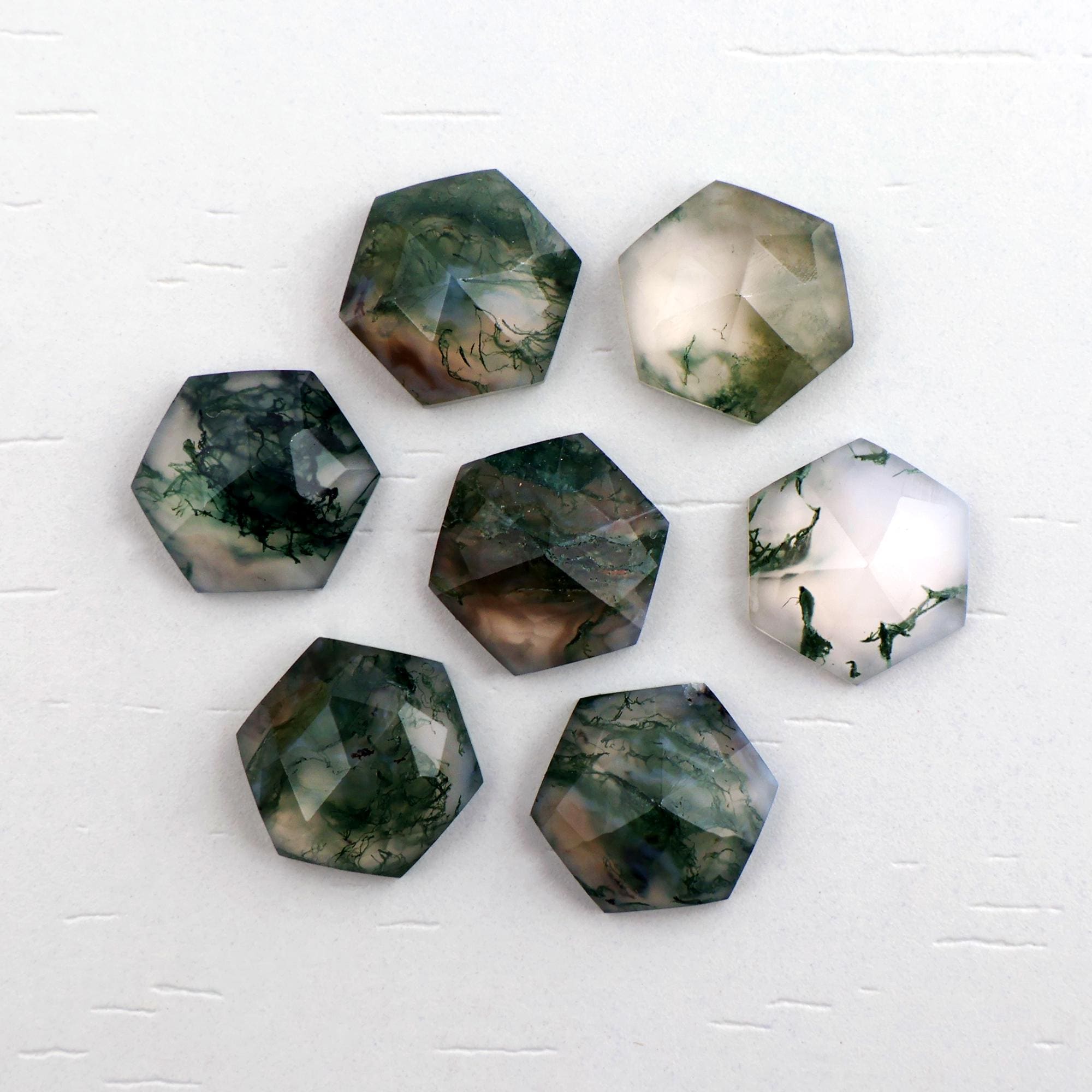 10mm Hexagon Rose Cut Natural Moss Agate Loose : Wholesale Gemstone Lot