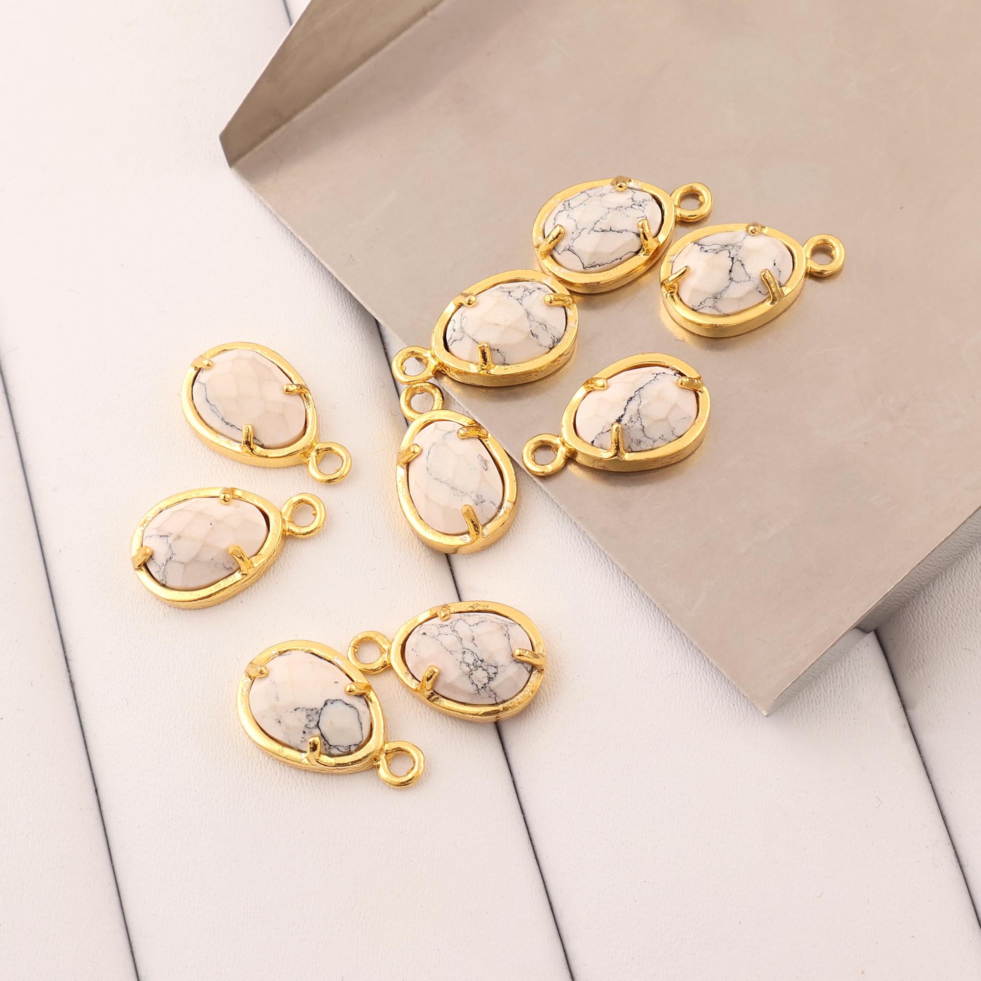 Howlite Pendant Charm Gold Plated Pear Cabochon Gemstone Jewelry Making Connector Finding