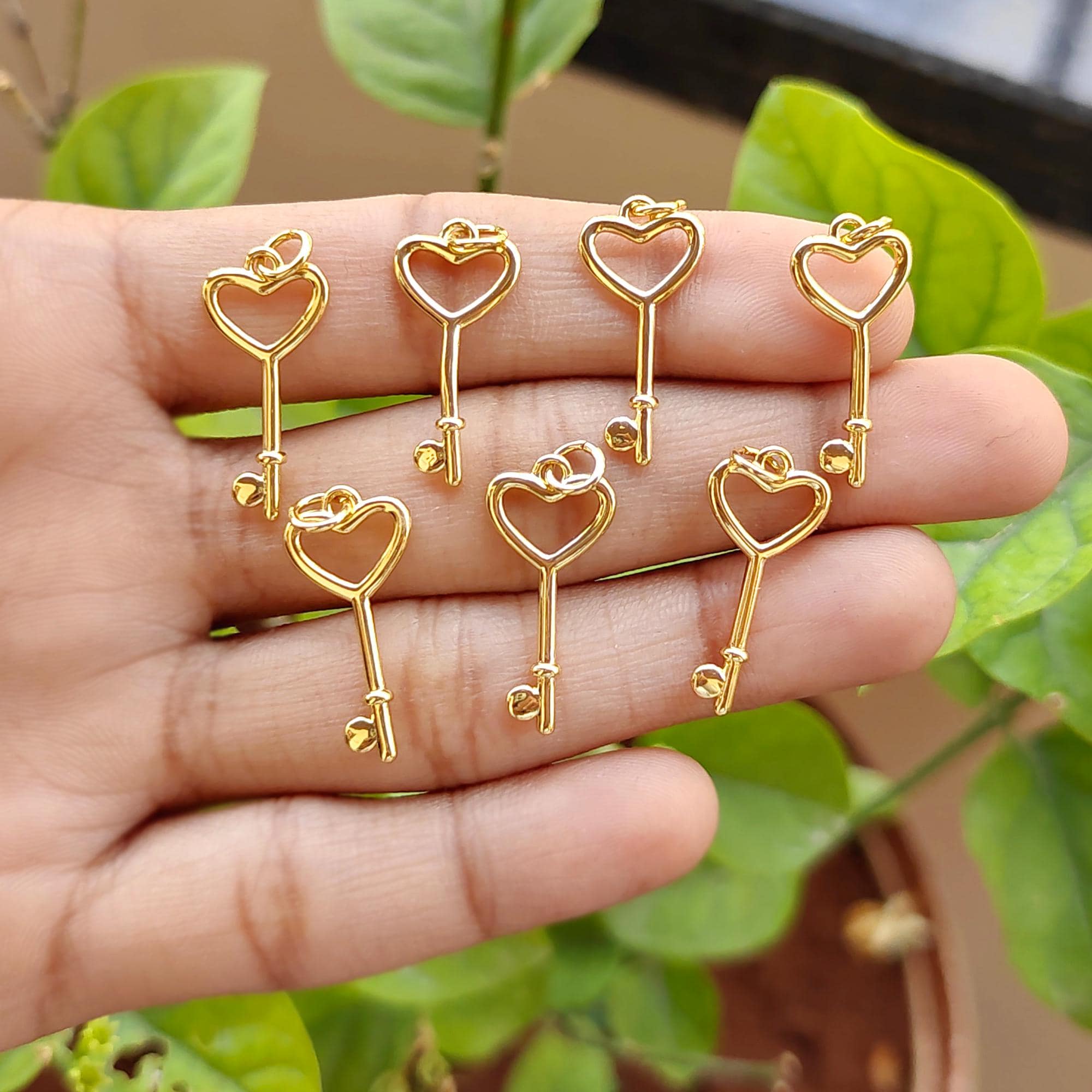 Gold Heart Key Pendant Minimalist Necklace Connector Component Mother’s Day Gift Charm