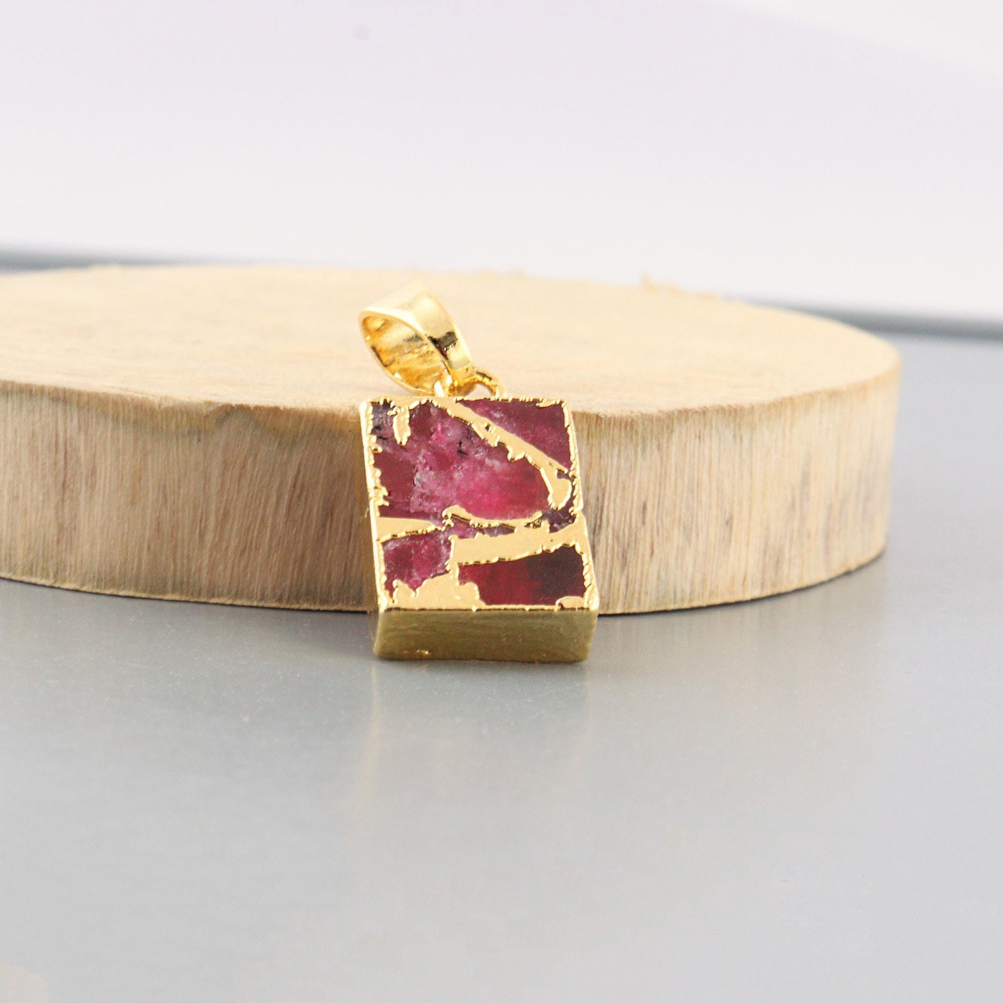 Ruby Mohave Turquoise Pendant Connector, Gold Electroplated Gemstone Charm