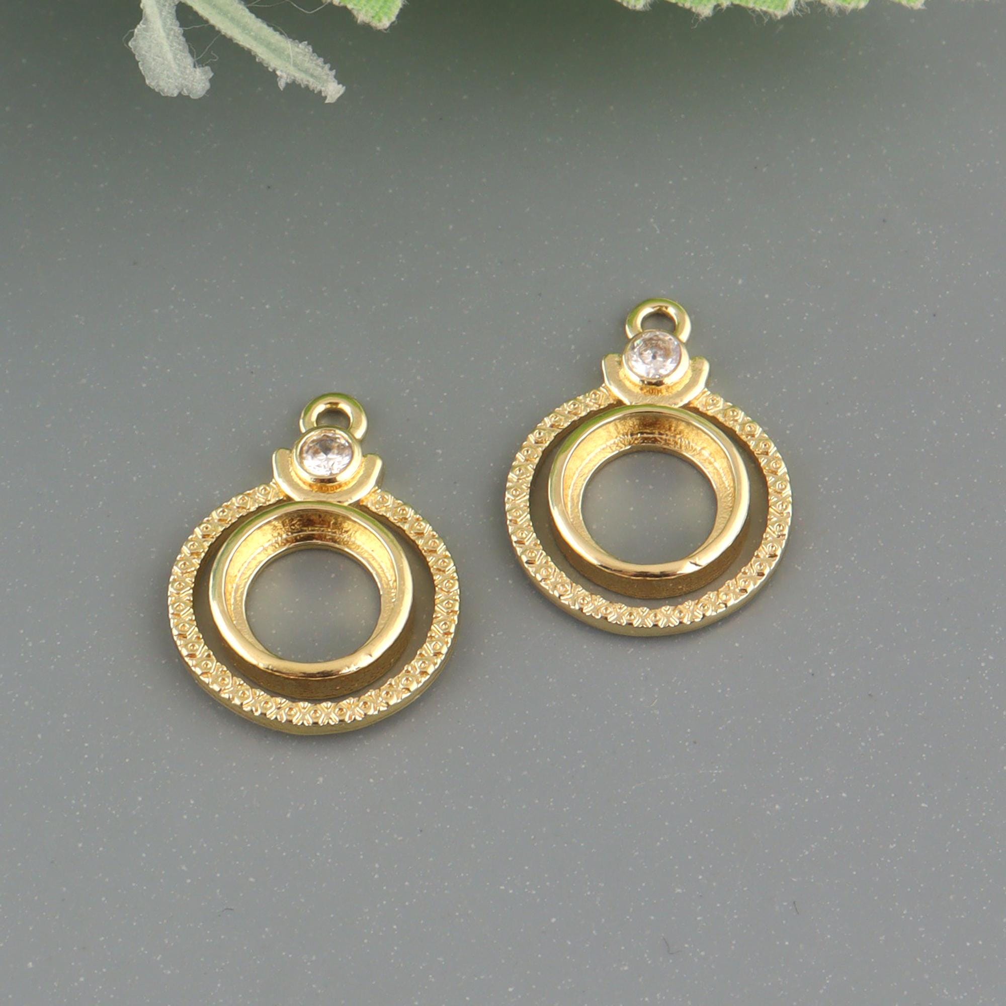 Gold Circle Earring Connector Pair with CZ Earring Base For Customize Jewelry Brass Finding