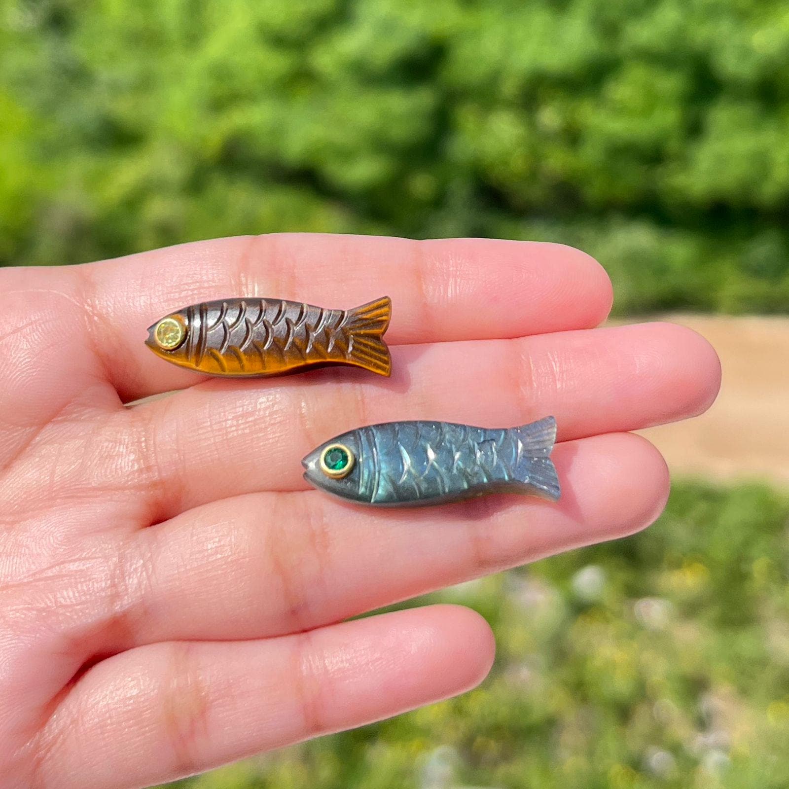 Carved Gemstone Fish: Tiger Eye, Labradorite