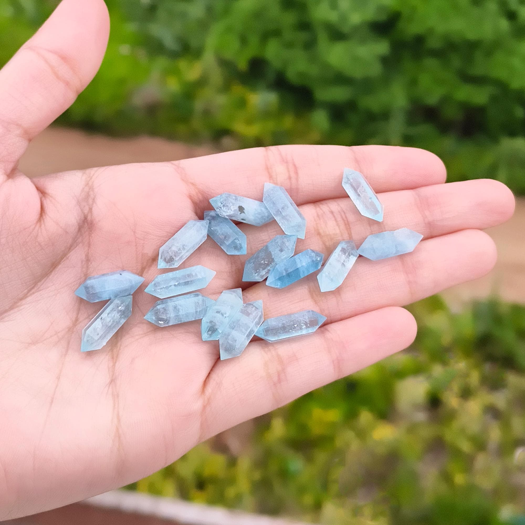 5X16MM Natural Aquamarine Double Point Pencil Gemstones, Faceted Cut Double Terminated Gemstone
