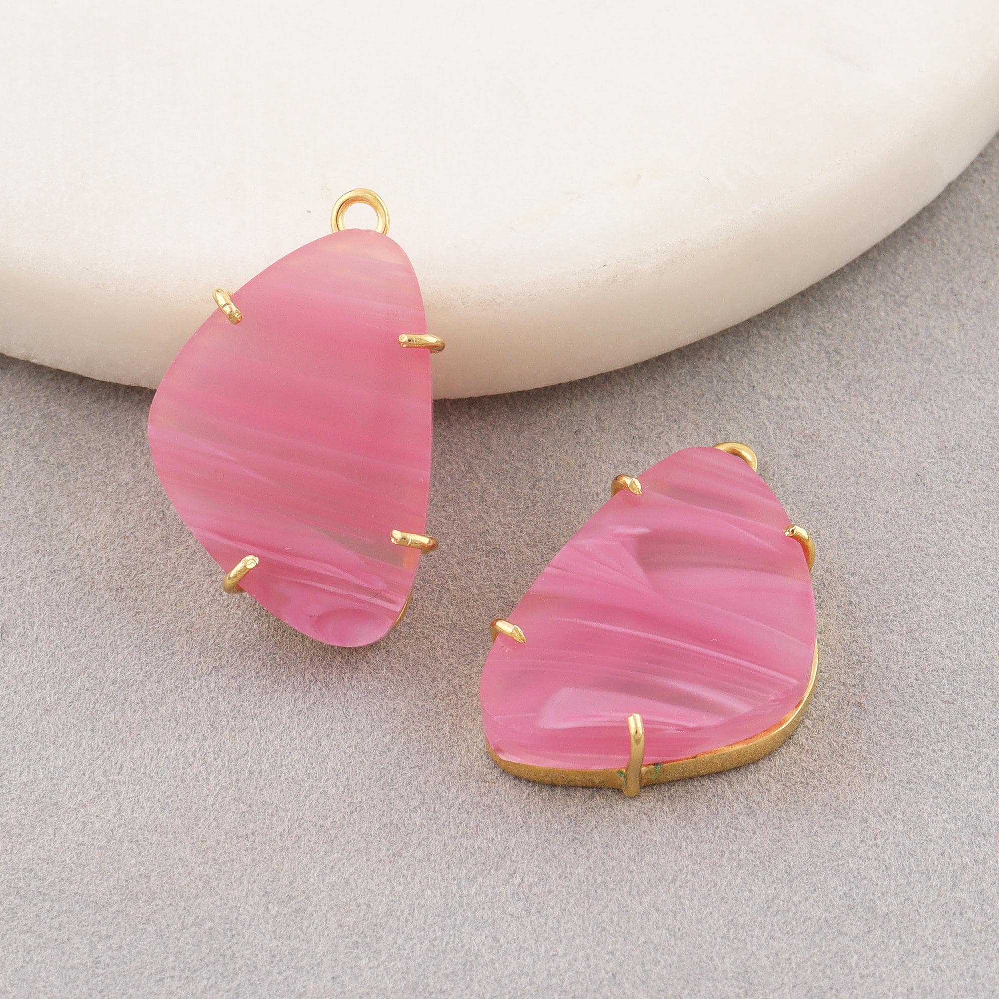Pink Botswana Agate Slice Earring Pairs: Natural Gemstone Prong Set Components Connectors