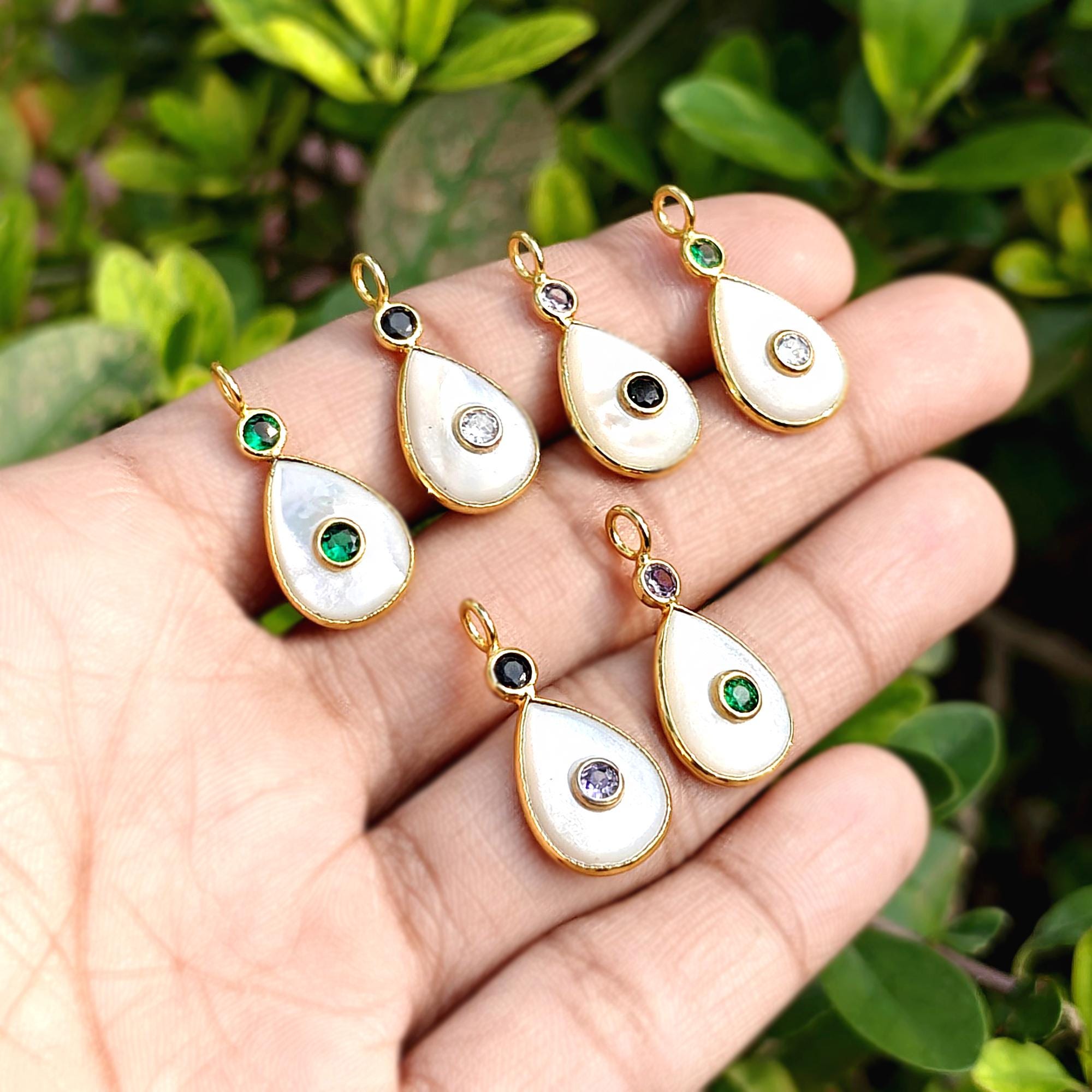 Handcrafted Teardrop Freshwater Pearl Connector Charm with Bezel-Set CZ Accent Gemstone Necklace Component