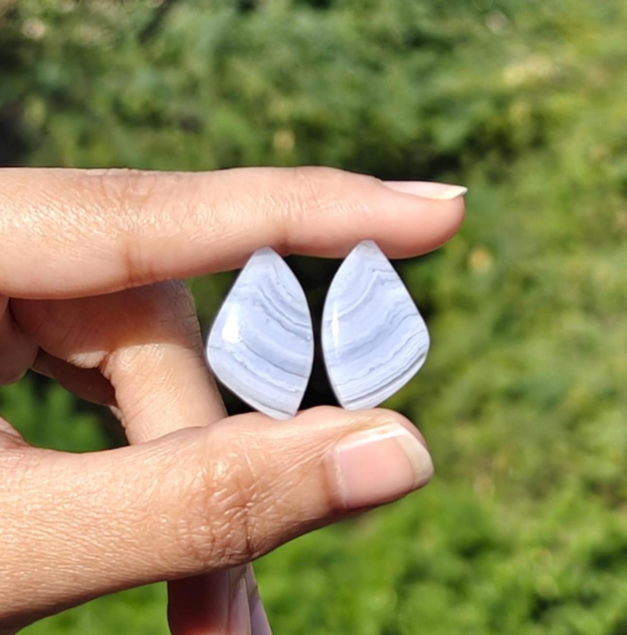 Blue Lace Agate Fancy Shape Gemstone Matching Pair – Natural Cabochons Gemstone (14X18MM)