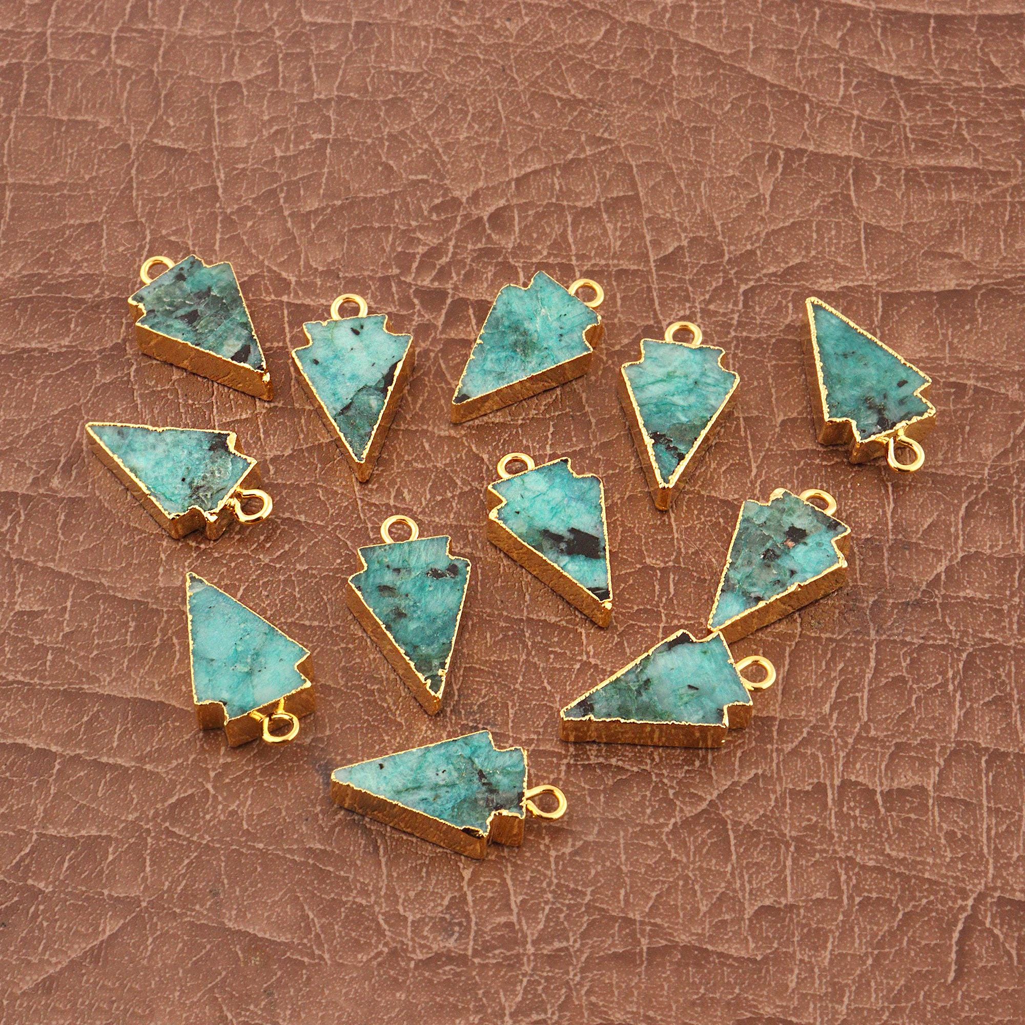 Arrowhead Shaped Green Agate Electroplated Gemstone Small Connectors For Pendant Earrings