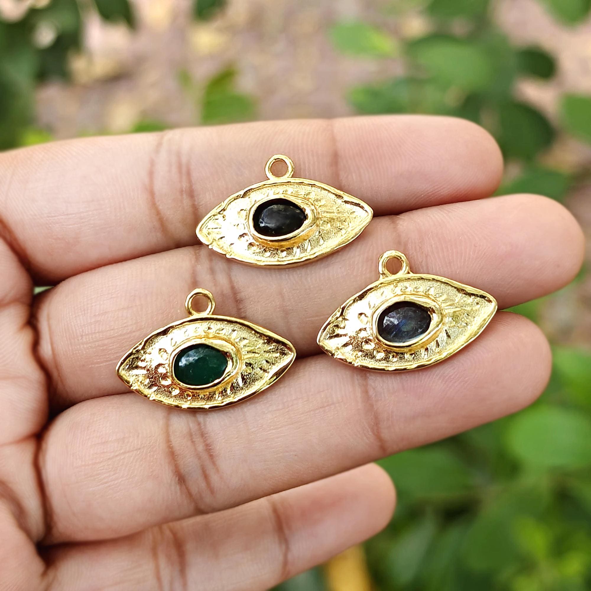 Green Onyx Gold Plated Evil Eye Gemstone Connector Labradorite Jewelry Making Component