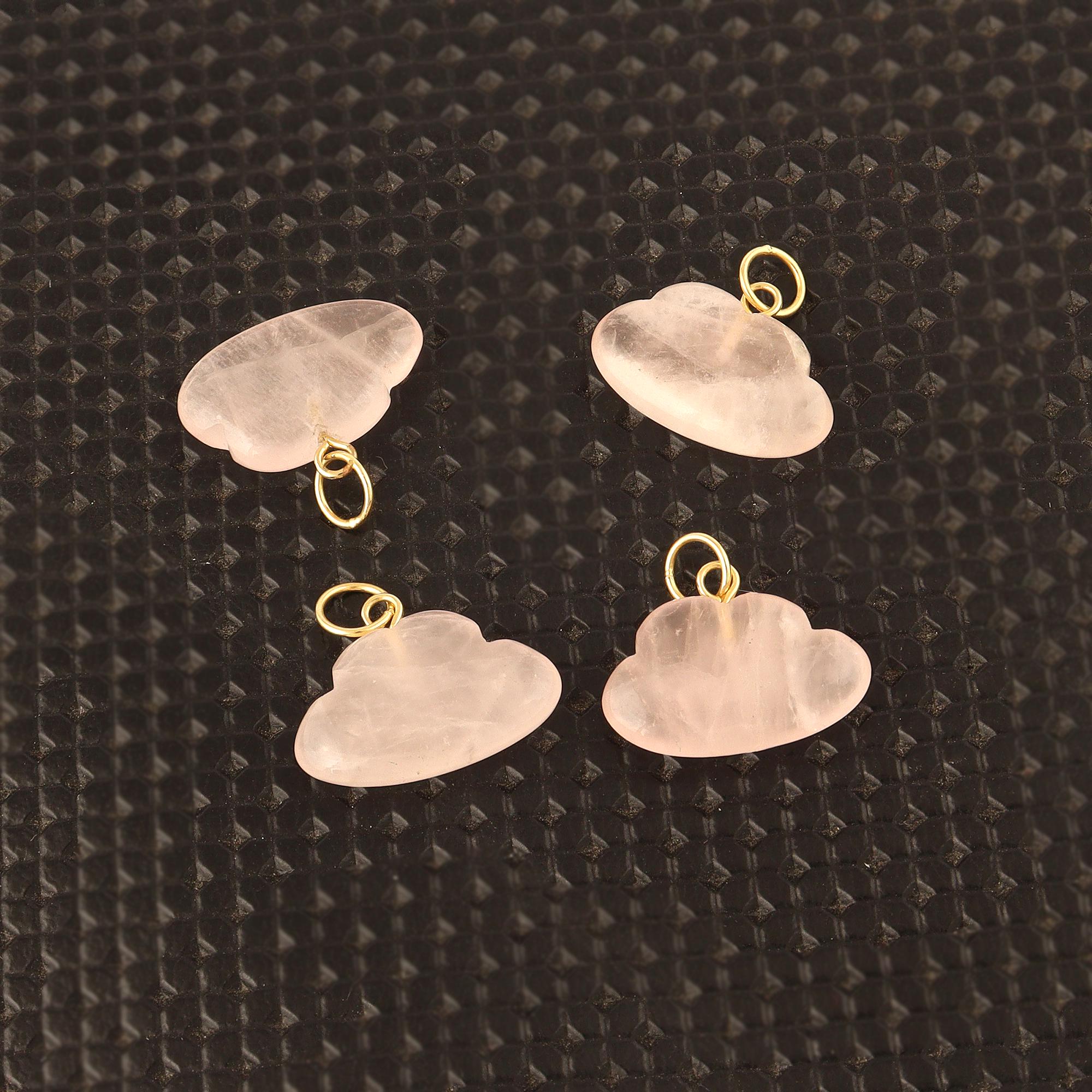 Rose Quartz Cloud Pendant Charm Gold Plated Carved Gemstone Necklace Connector Jewelry (14x19MM)
