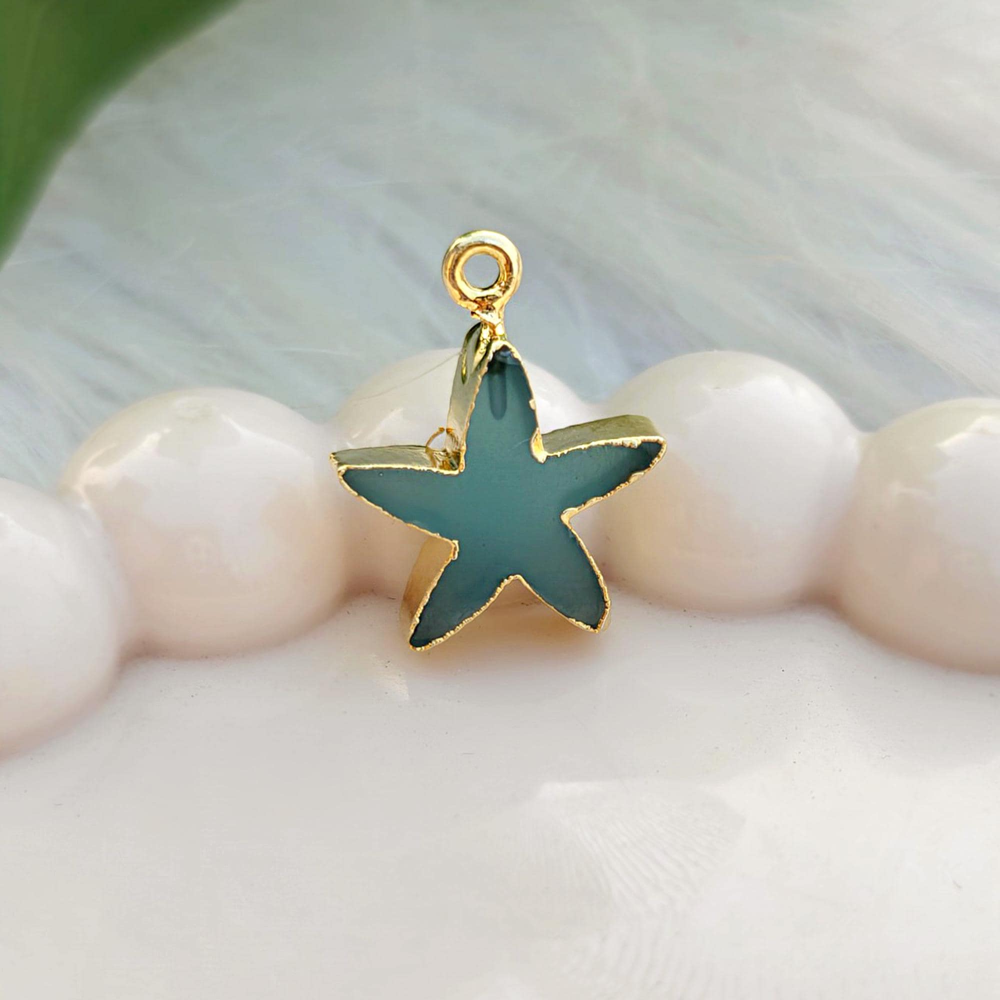 18k Gold Electroplated Blue Chalcedony Star Connector Single Bail Mini Jewelry Component