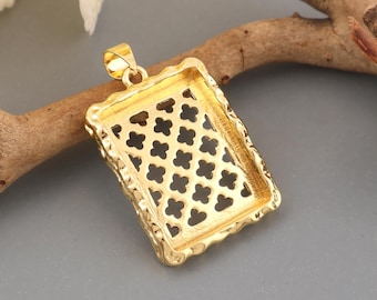 Gold Plated Rectangle Pendant Setting 16X22mm Gemstone Mount Jewelry Making Supplies Component
