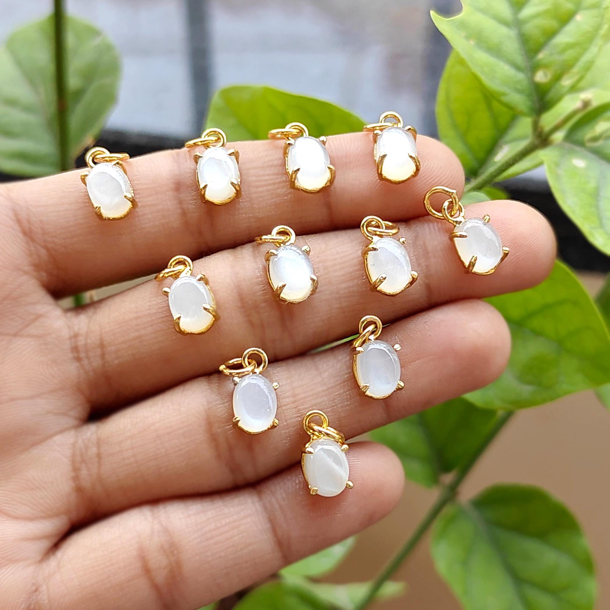 Moonstone Connector Charm Gold Plated Oval Gemstone Pendant Jewelry Making Supplies Component