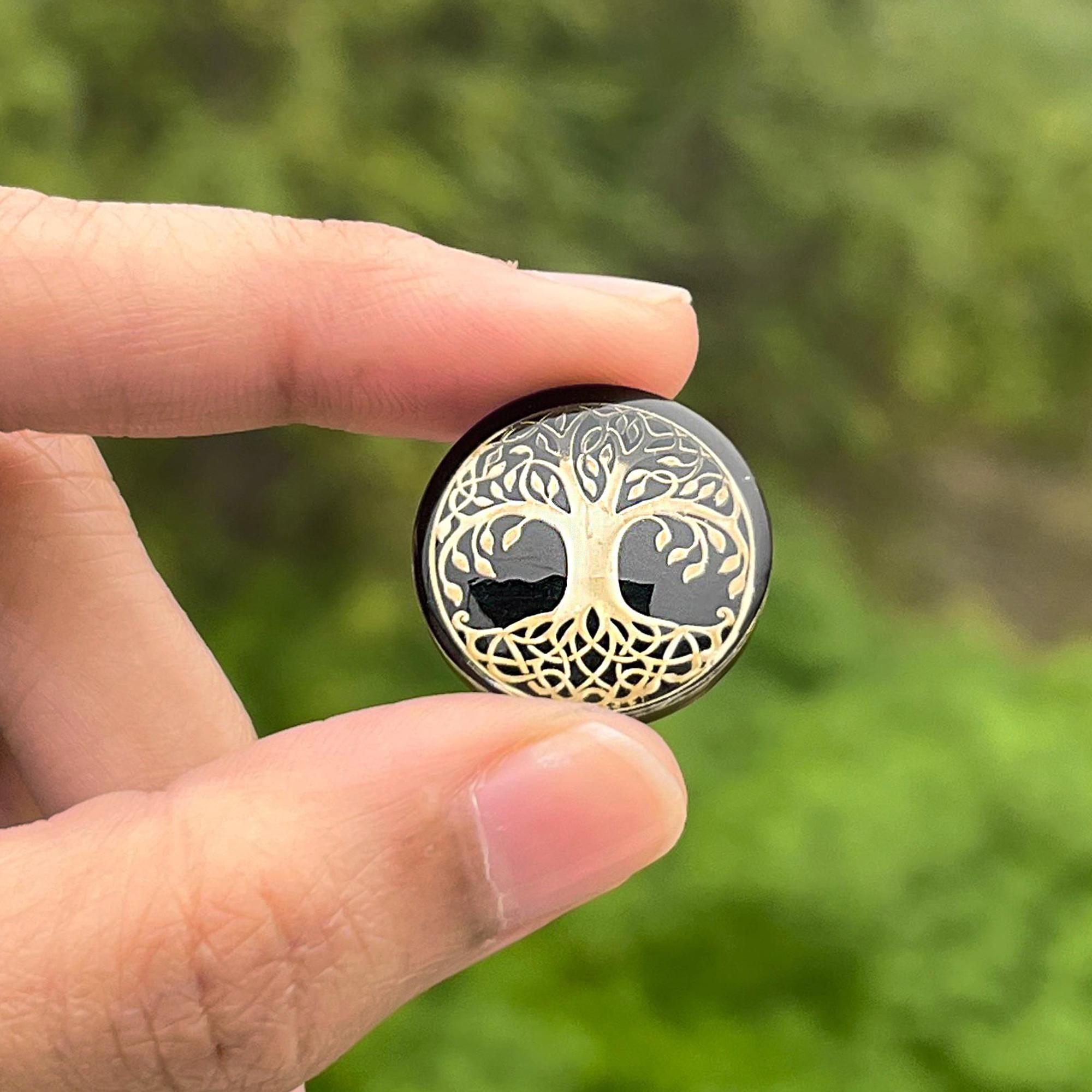 20MM Round Black, Golden Doublet Quartz Gemstone Big Tree Carving Designer Cabochon