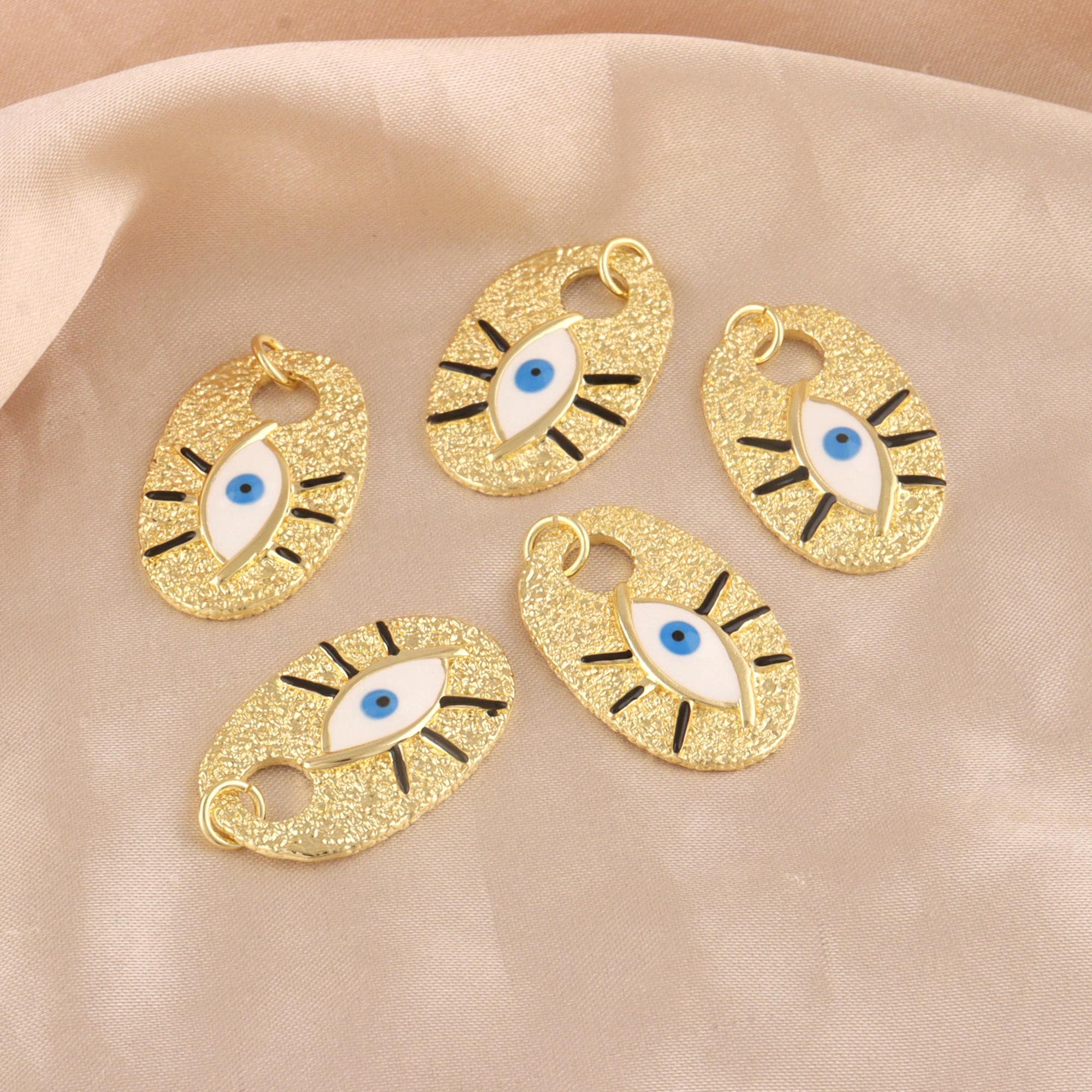 18k Gold Plated Enamel Evil Eye Charm Textured Gold for Necklace Component