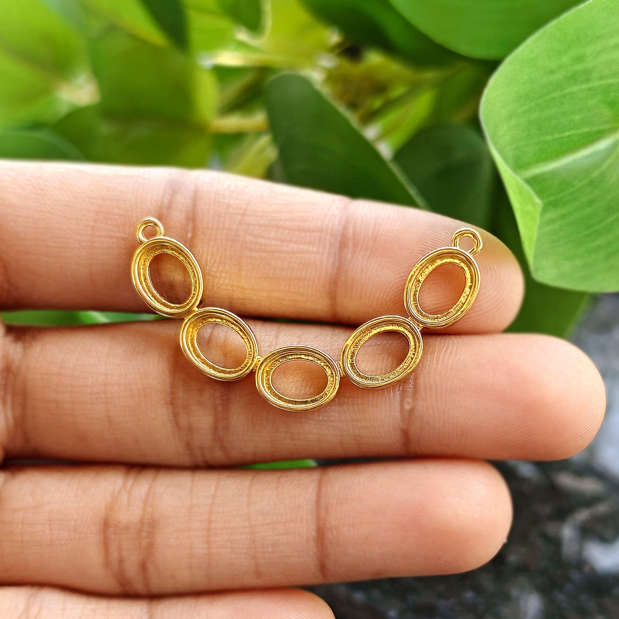 Gold Plated Oval Connector Bezel Blank Frame Charm Necklace DIY