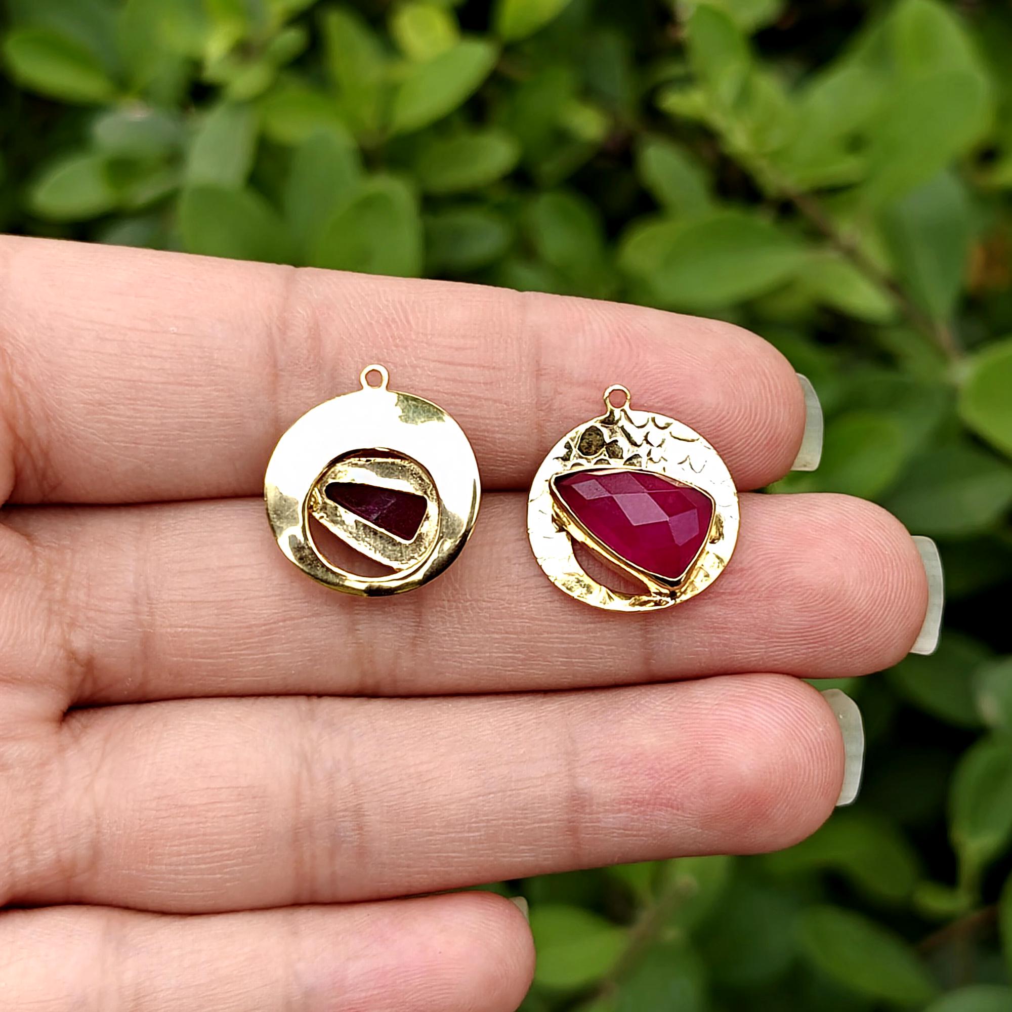 Cat's Eye, Chalcedony Earring Pair Trillion Stone 18k Gold Plated Charm Connector