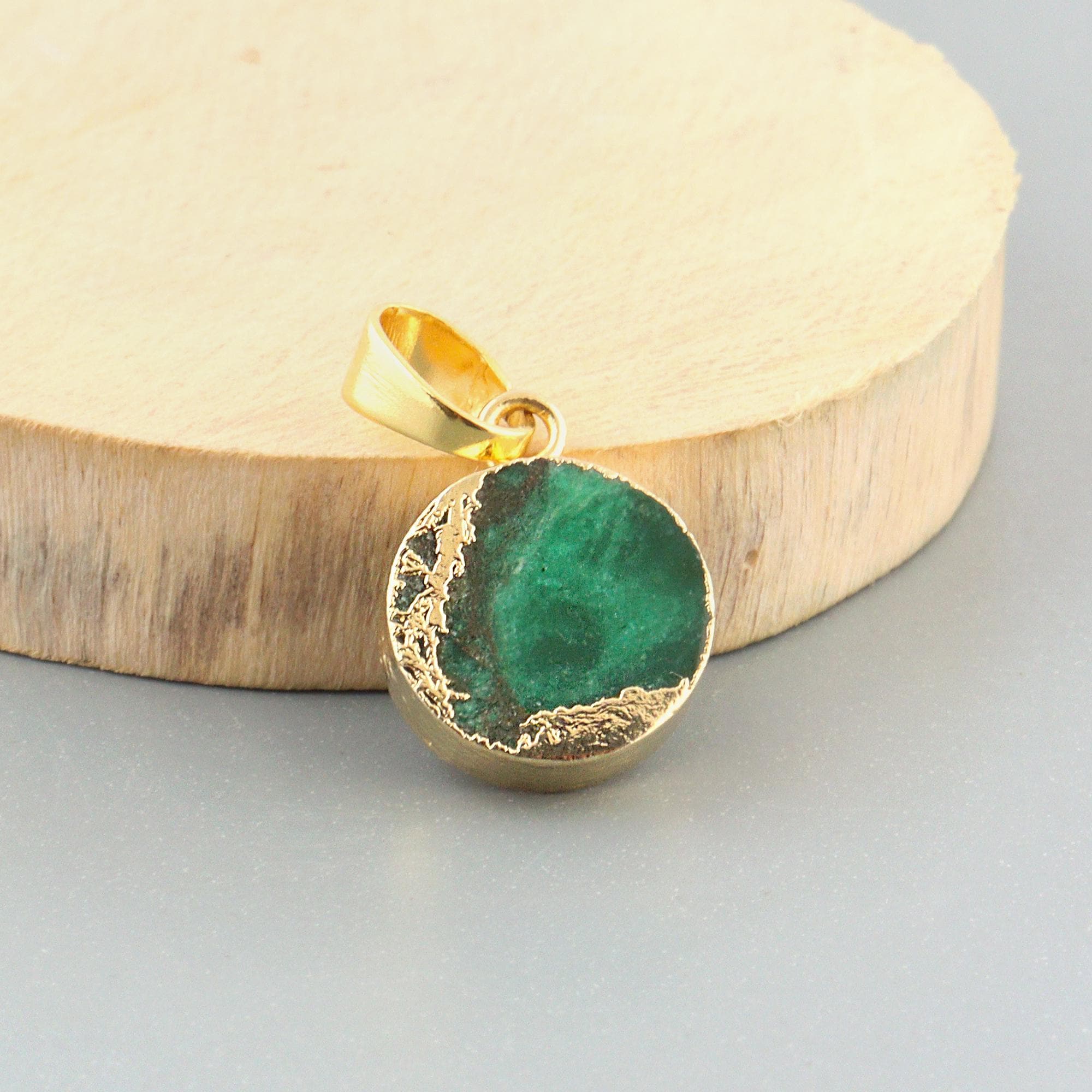 Mini Rectangle Round Emerald Mohave Turquoise Gemstone Pendant with Single Bail