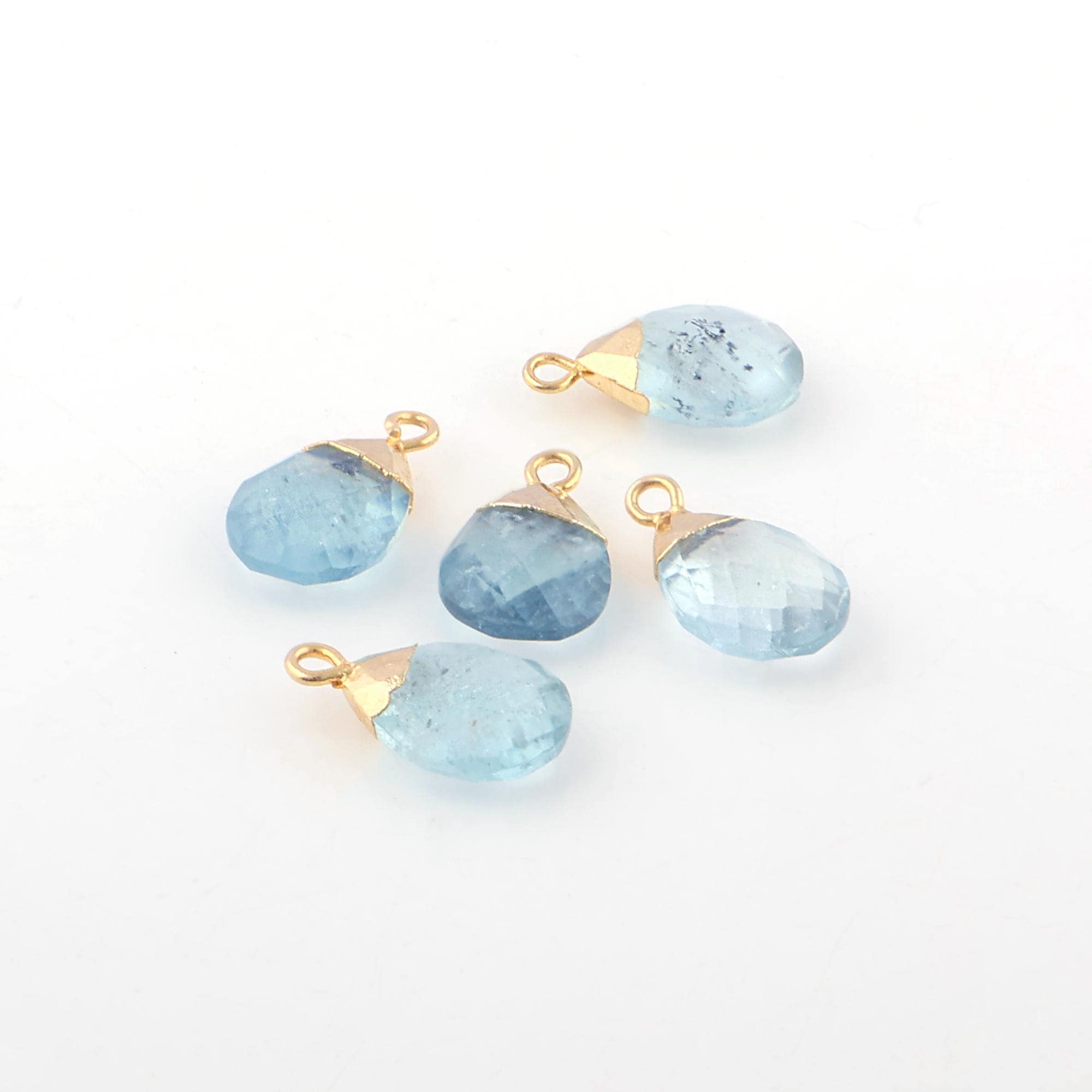 18k Gold Electroplated Cap Natural Aquamarine Teardrop Gemstone Single Bail Jewelry Making Connectors