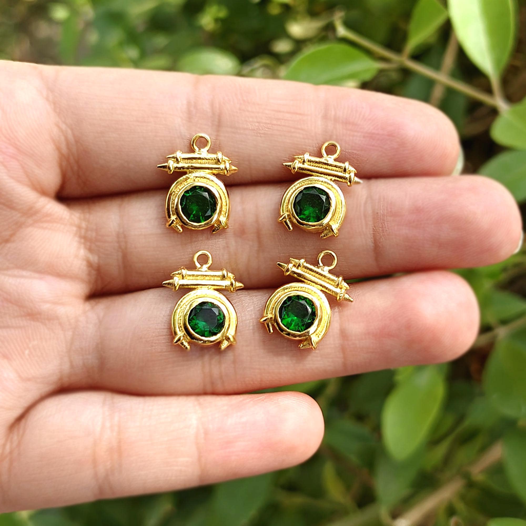 Quartz Gemstone Earring Pair Connectors Gold Plated Charm Component