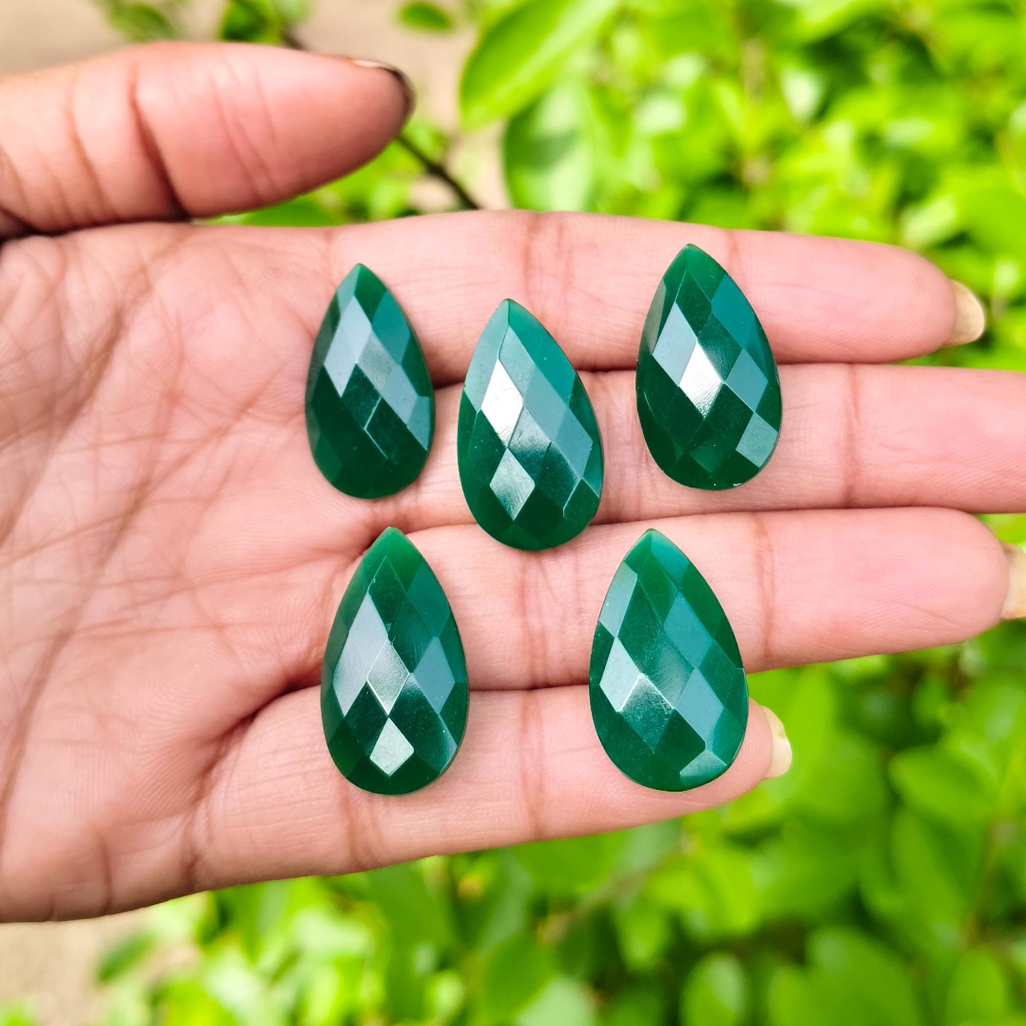 12X22MM Green Onyx Gemstone Pear Checker Cut Briolette Stone