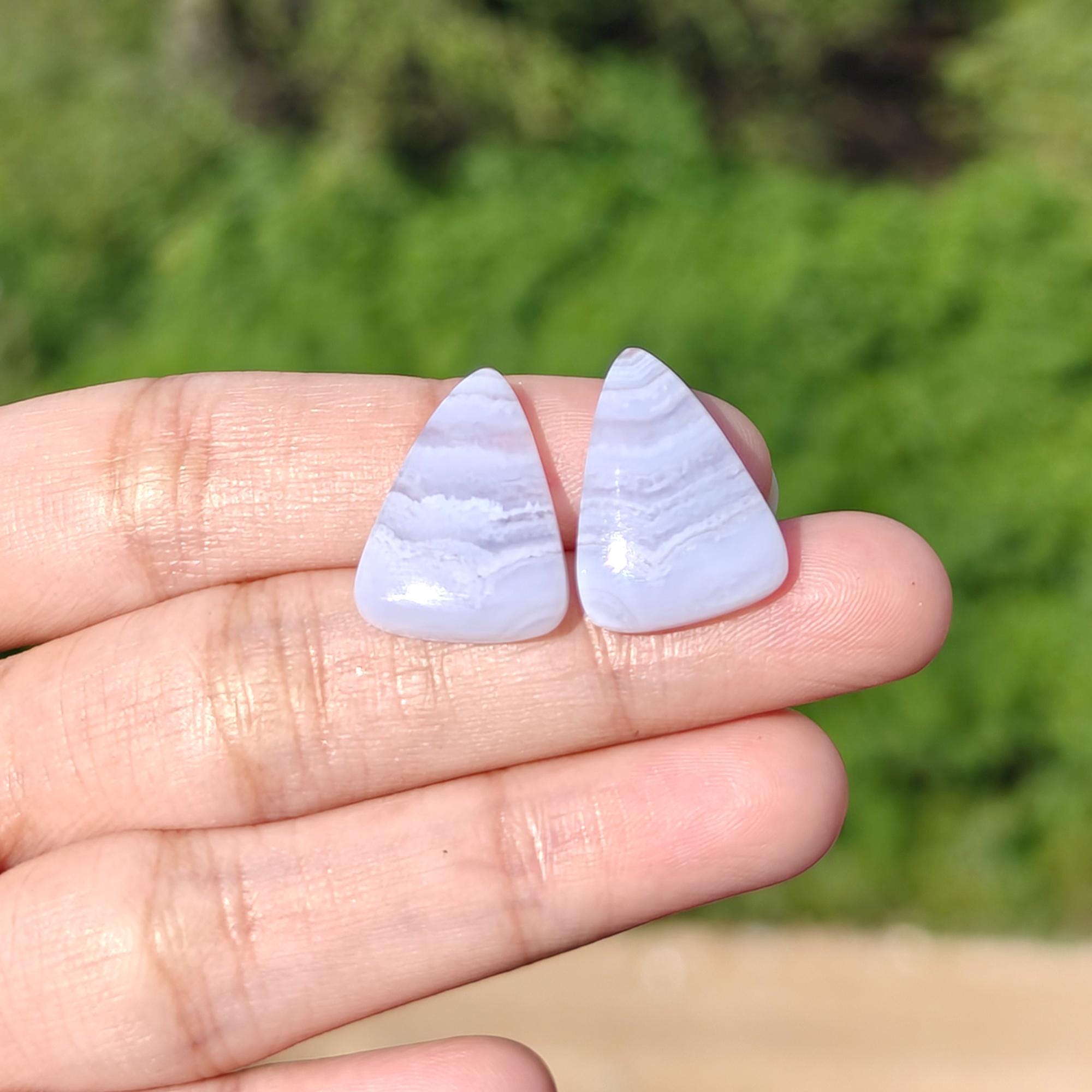 18.10 Cts. Blue Lace Agate Triangle Shape Earrings Pair: Loose Gemstones