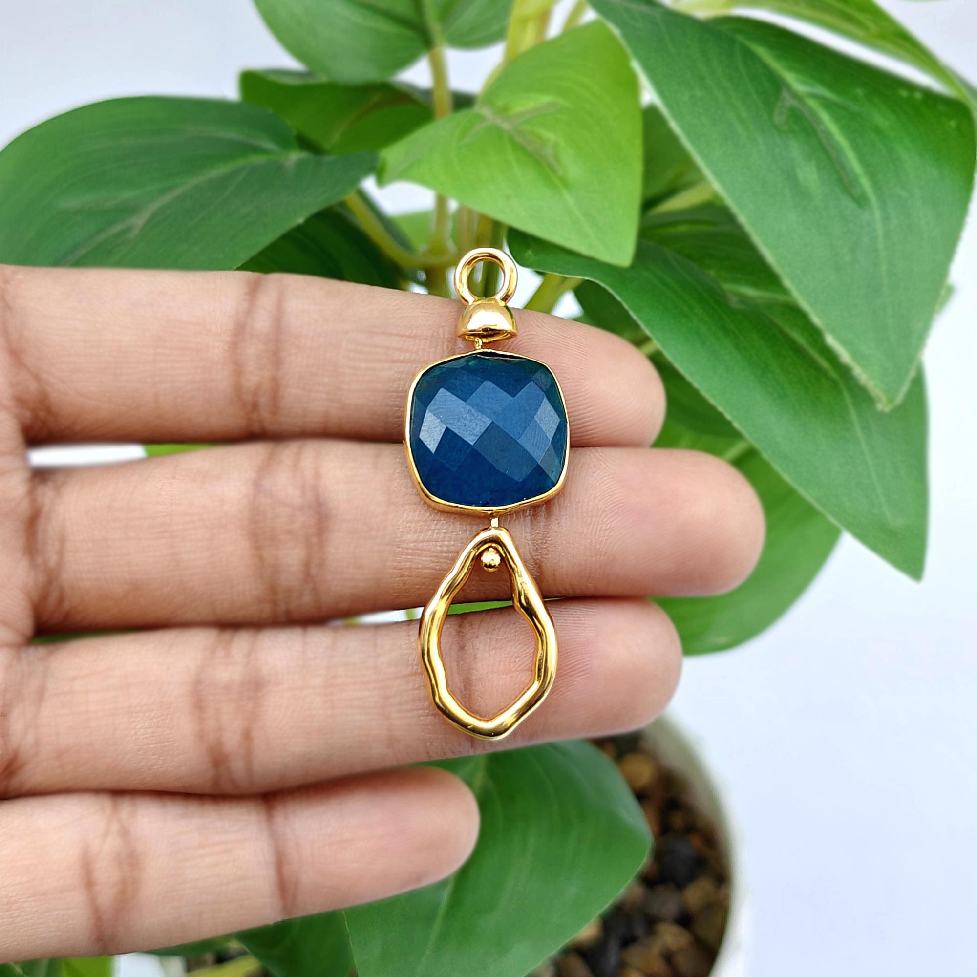Apatite Jade Pendant Charm Gold Plated Connector