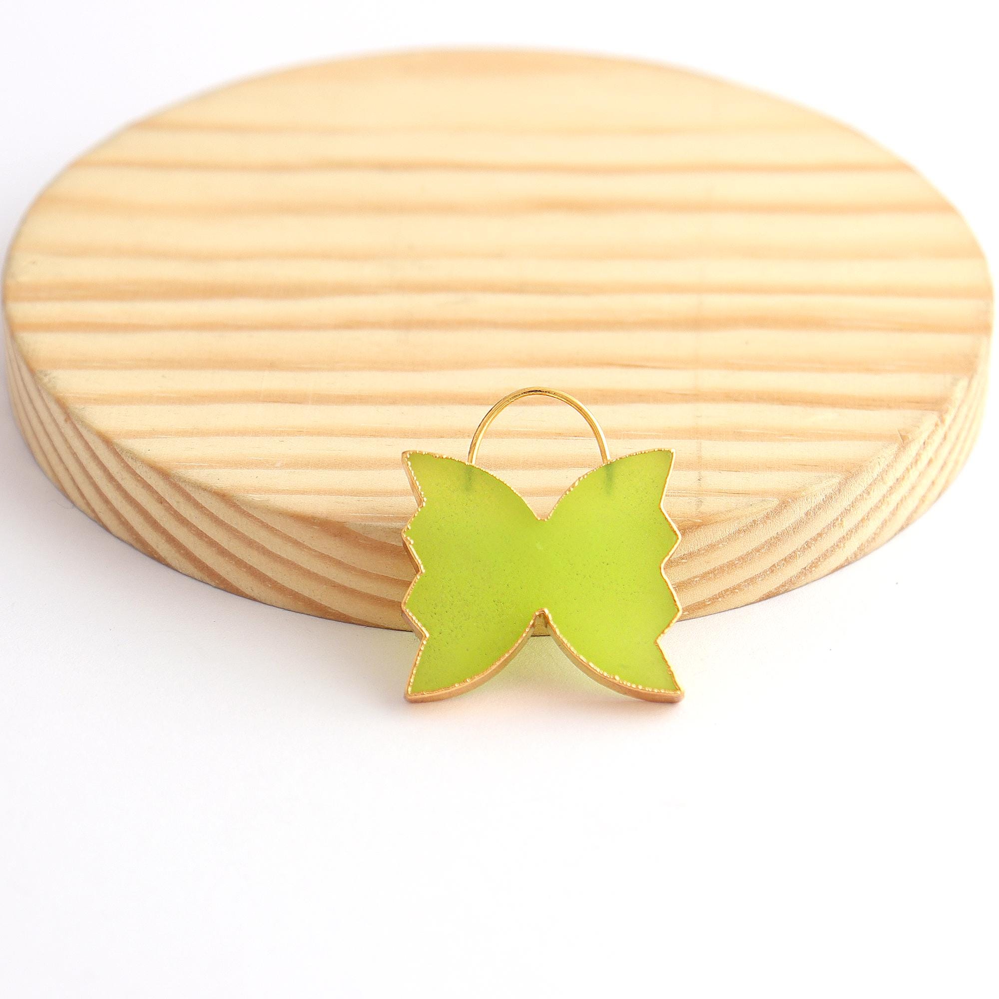 18k Gold Electroplated Brass Prehnite Jade Stone Butterfly Pendant Charm