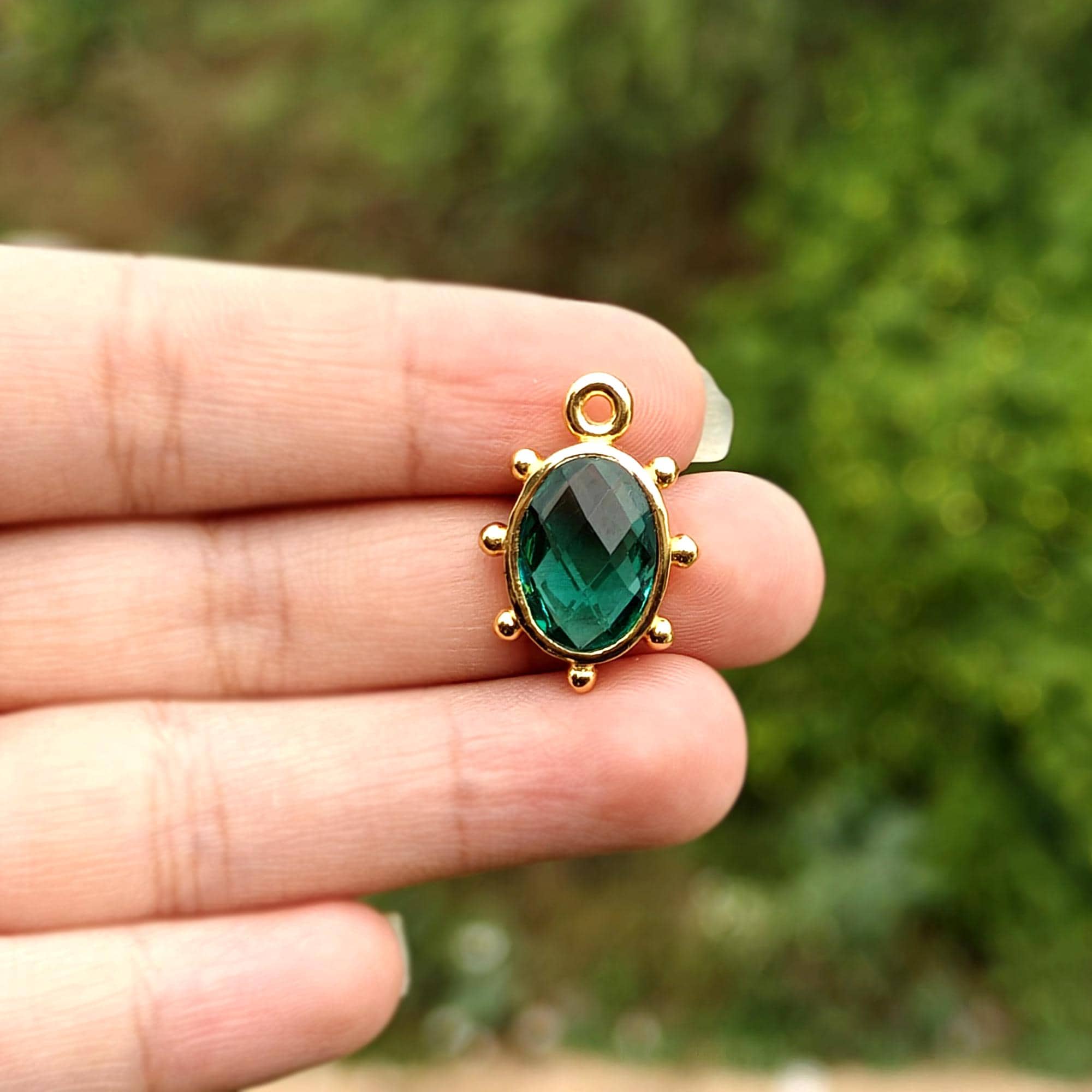 Oval Gemstone Pendant Charm Gold Plated Minimalist Earring Necklace Connector